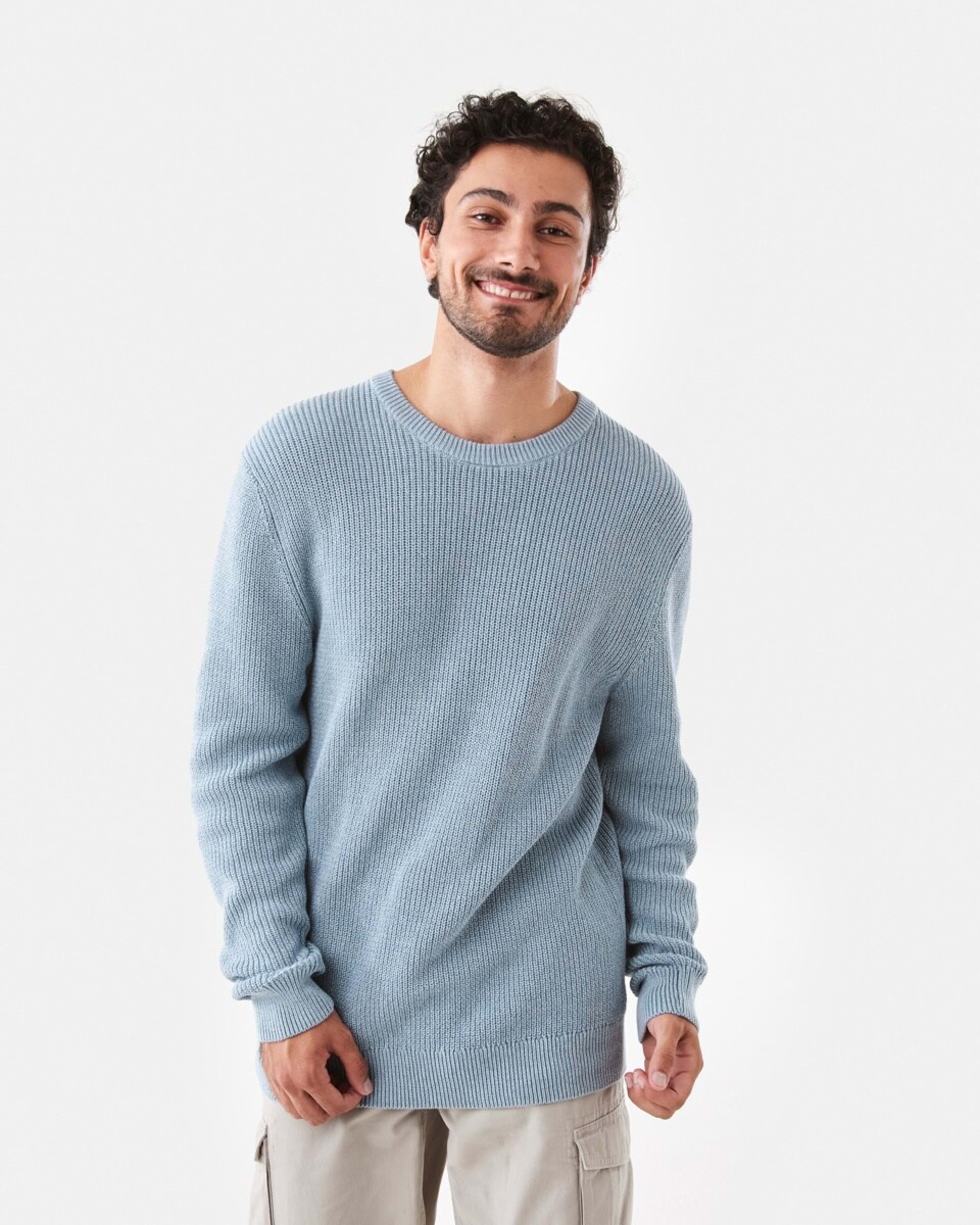 1 Textured Crew Knit Jumper Ash Blue
