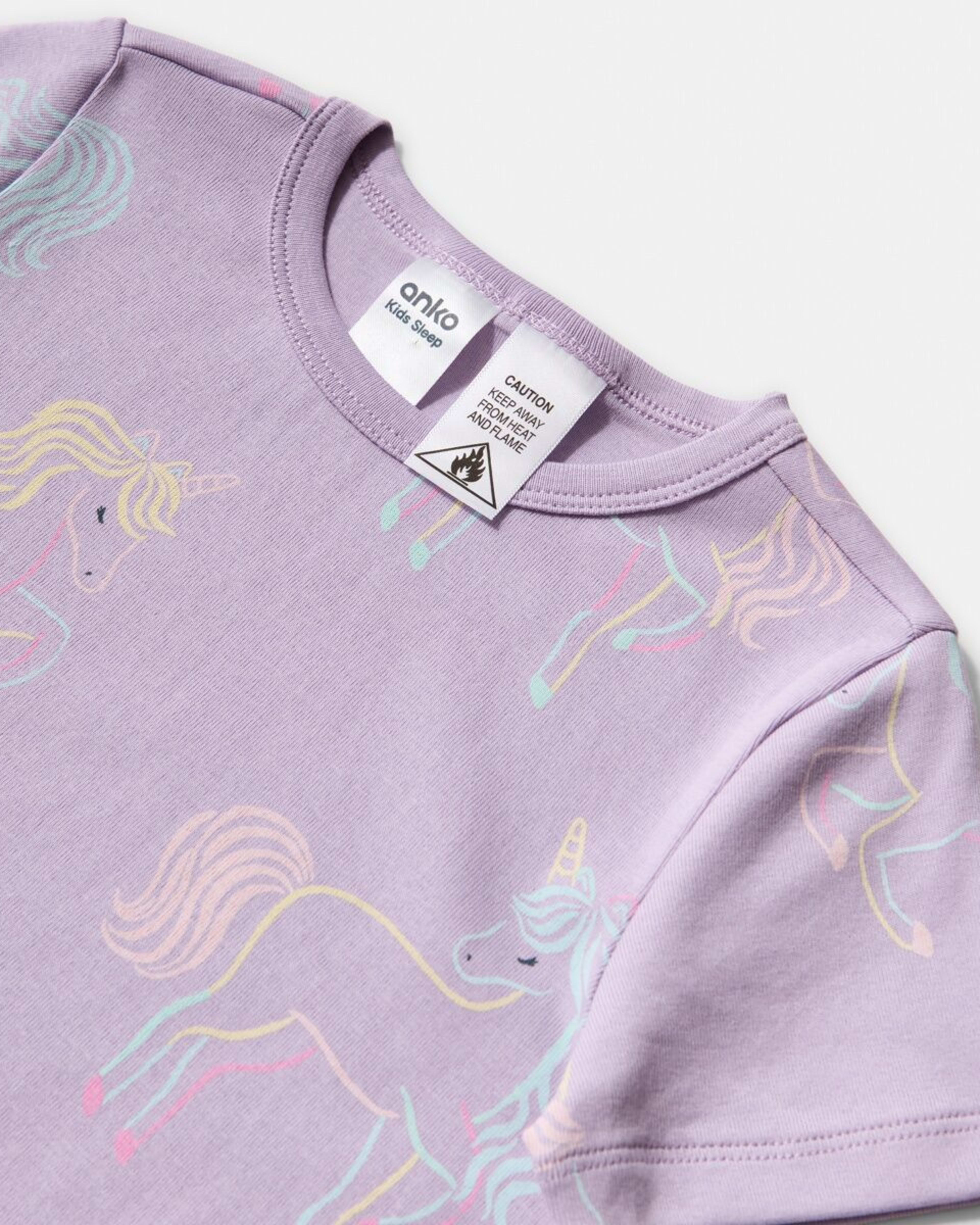 5 Short Sleeve Ribbed Pyjama Set PURPLE UNICORN, 5 of 6