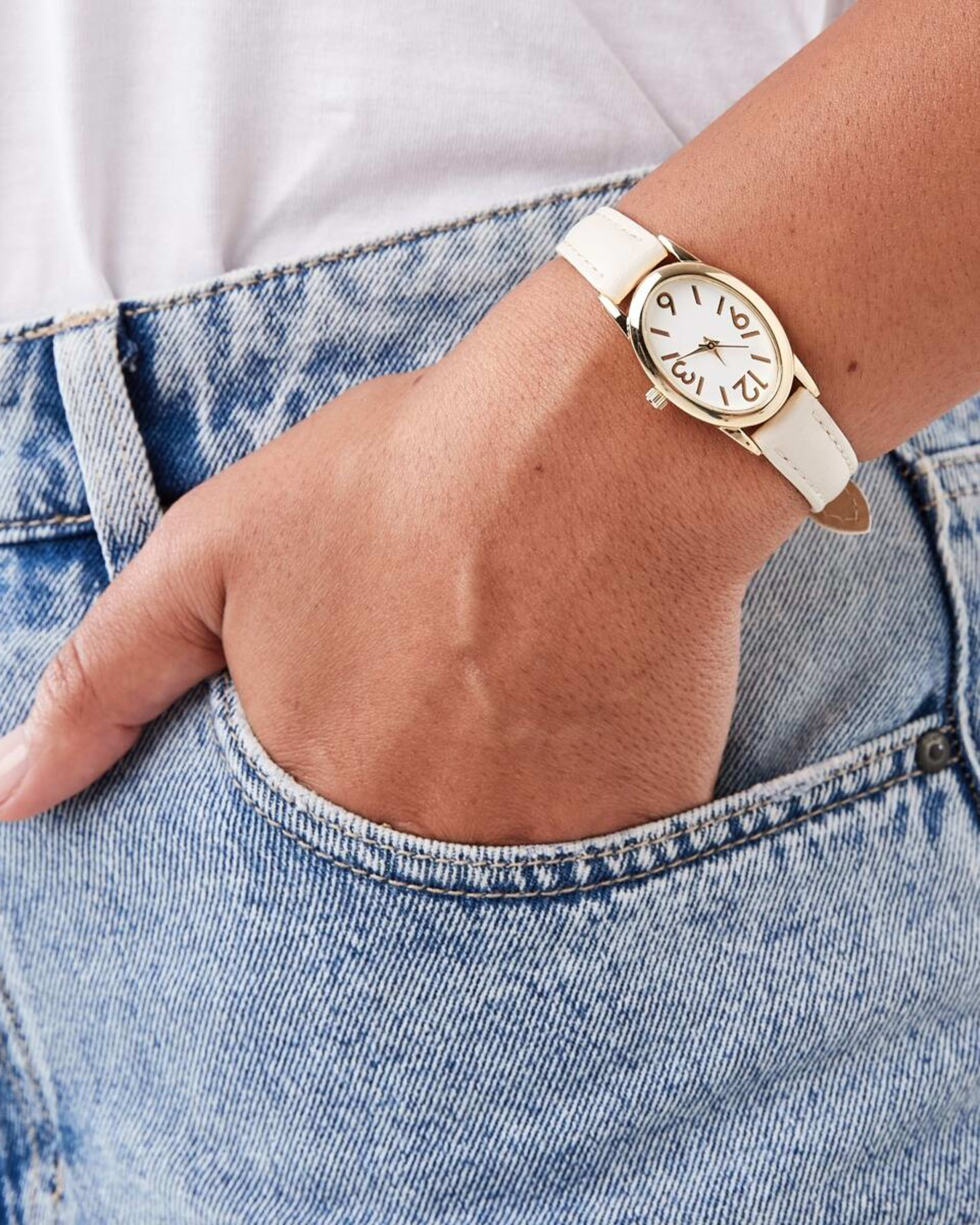 4 Womens Oval PU Watch - Beige Beige, 4 of 6