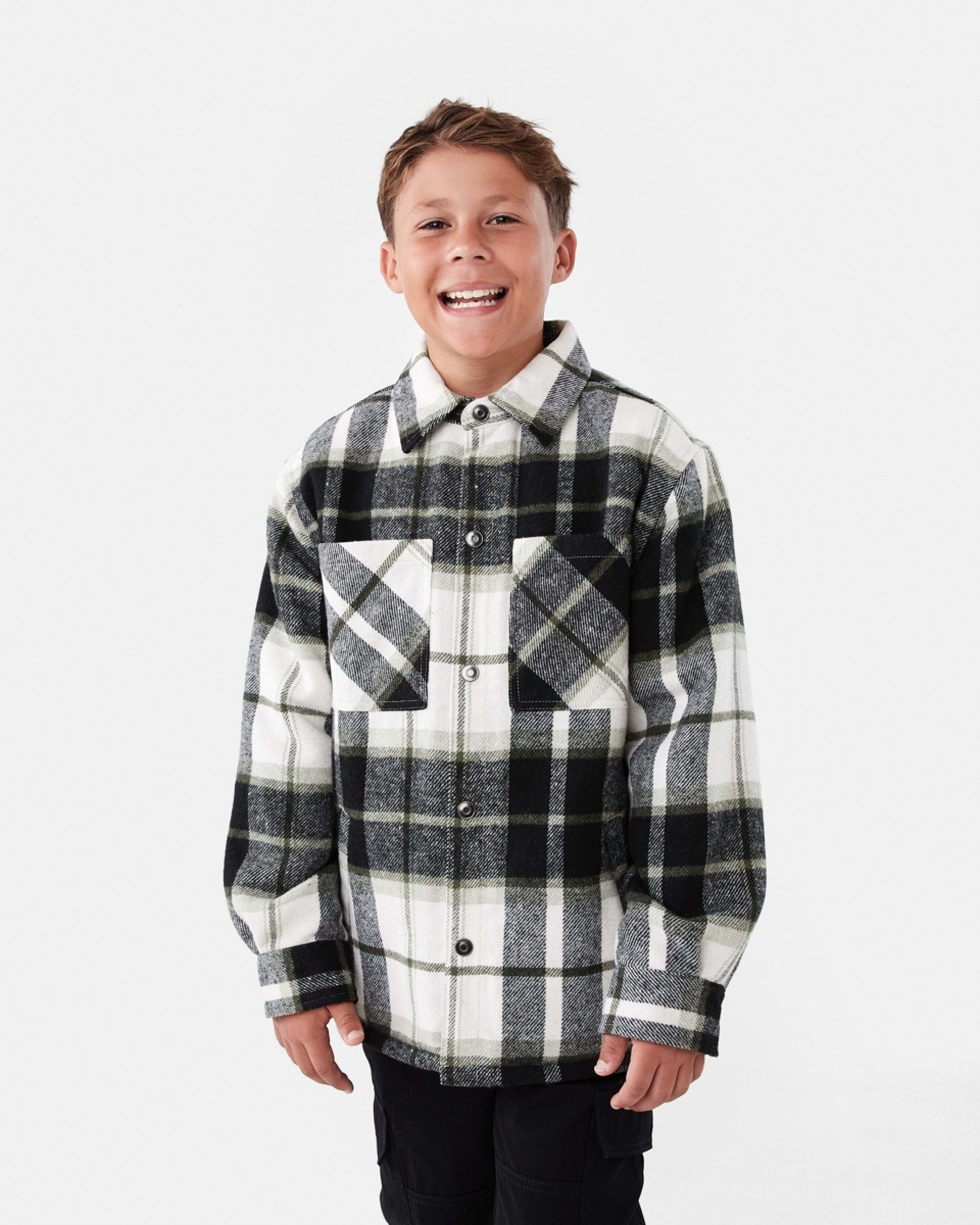 2 Sherpa Lined Plaid Jacket Green Check, 2 of 10