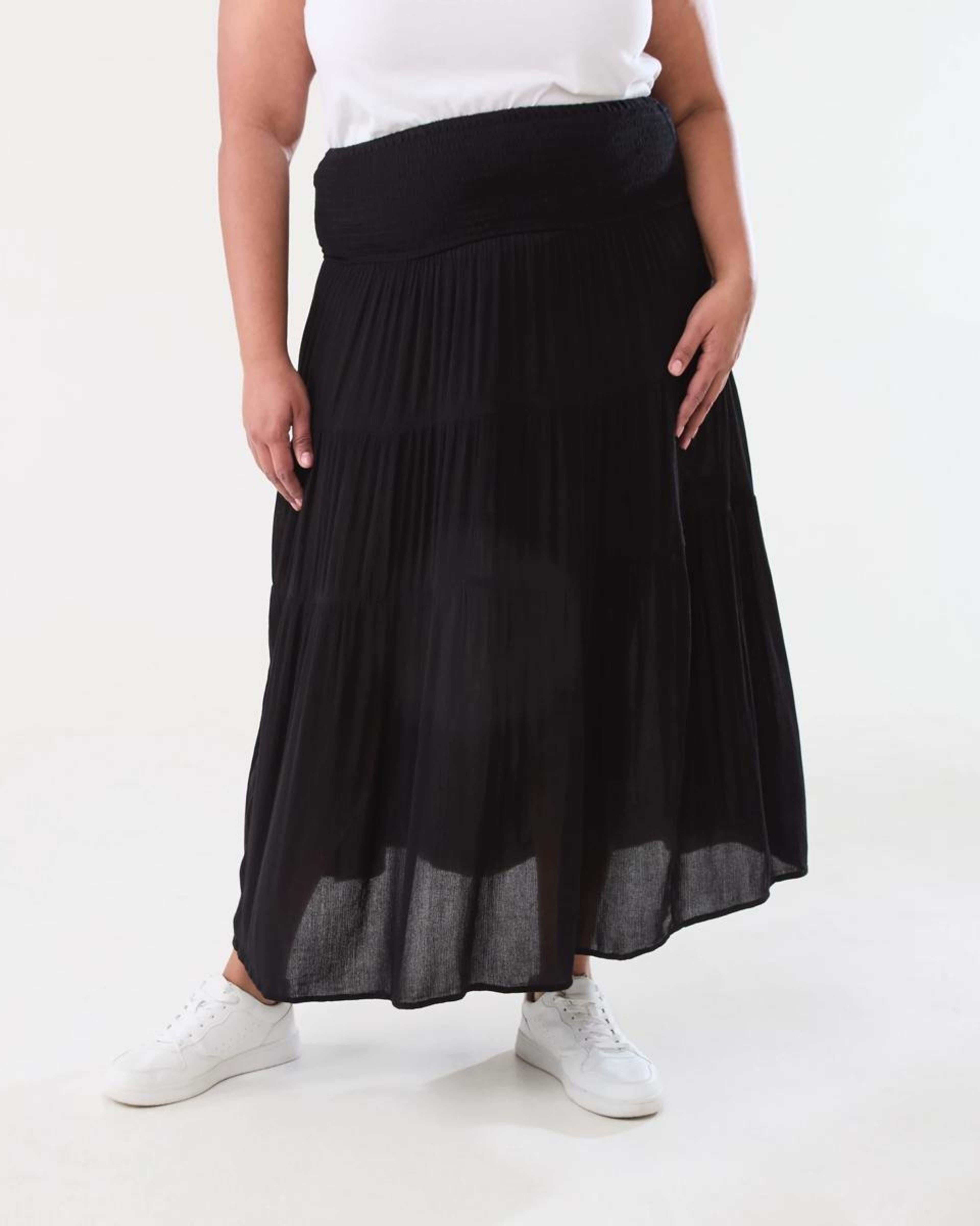 1 Curve Multi Tiered Textured Maxi Skirt BLACK