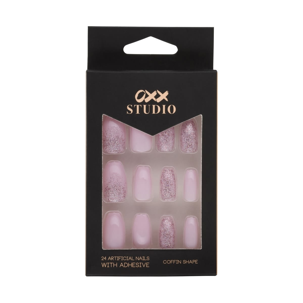 OXX Studio 24 Pack Artificial Nails with Adhesive Pink Fancy Kmart