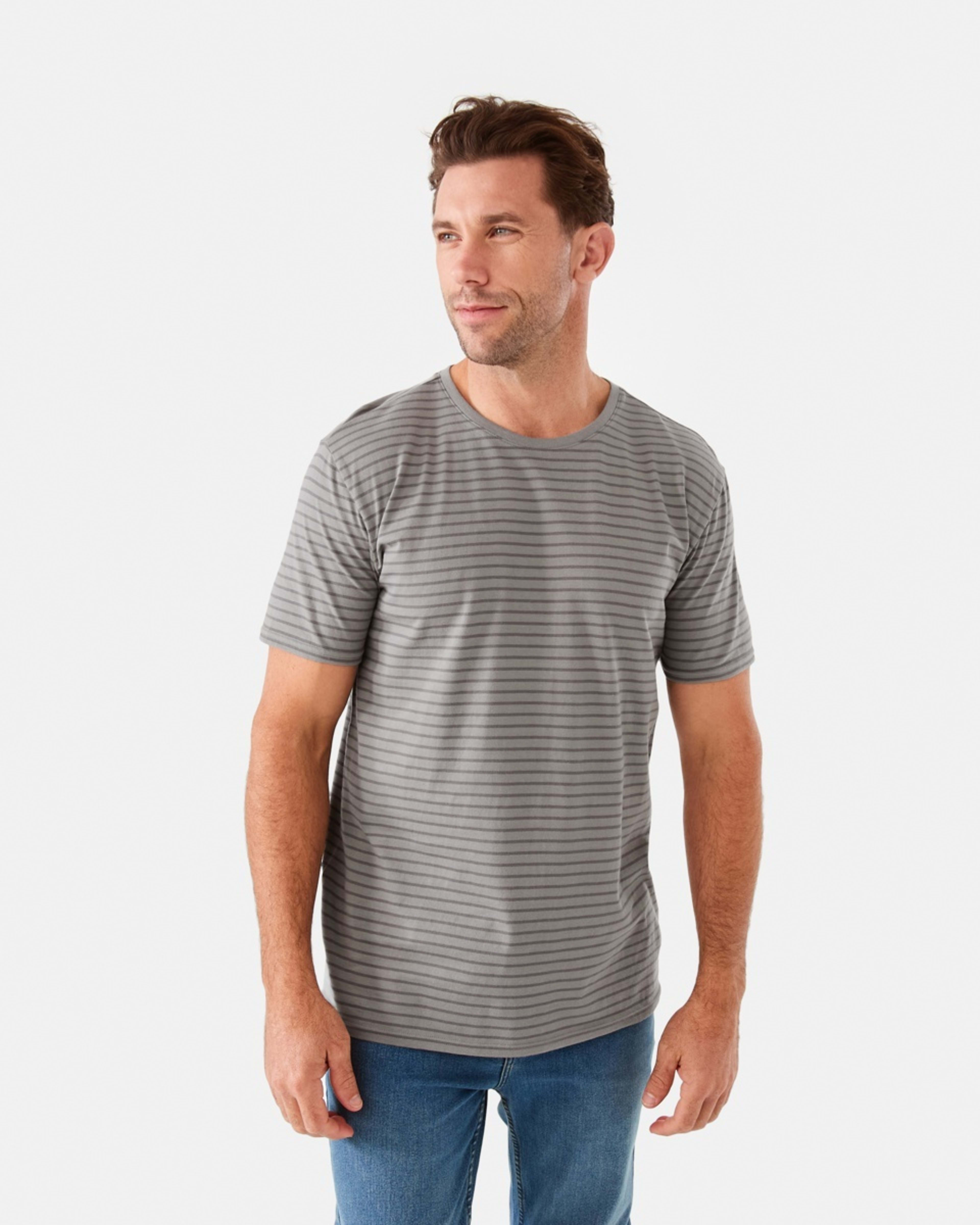 1 Australian Grown Cotton Stripe T-Shirt Gry Strp, 1 of 6