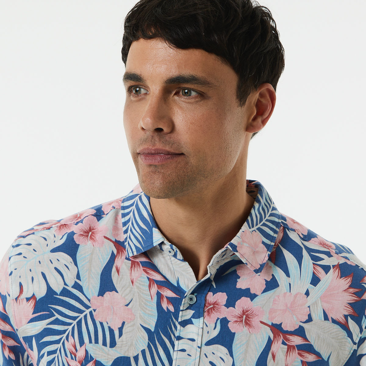 Short Sleeve Print Linen Blend Shirt - Kmart