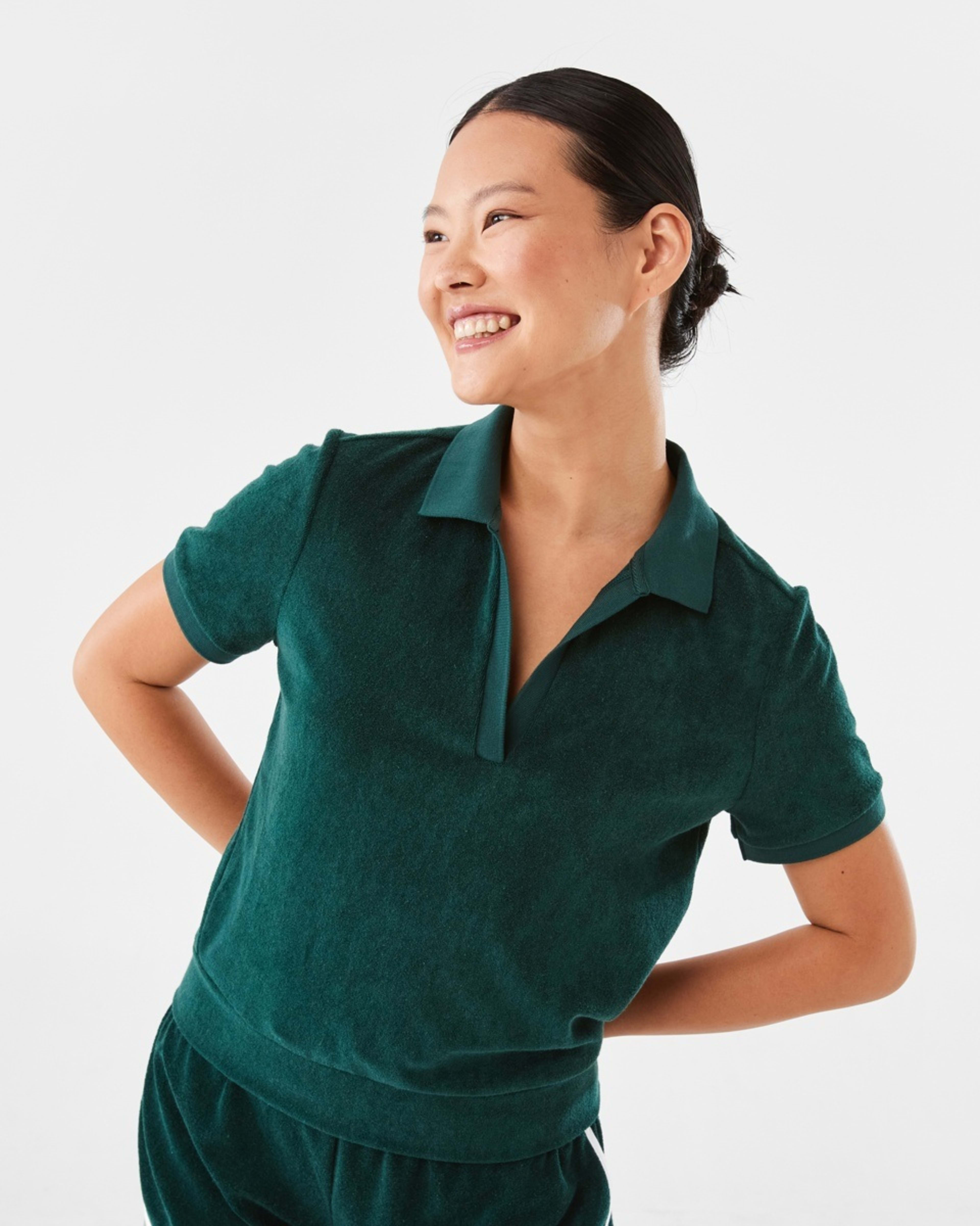 1 Active Womens Retro Towelling Top Grn Yucca