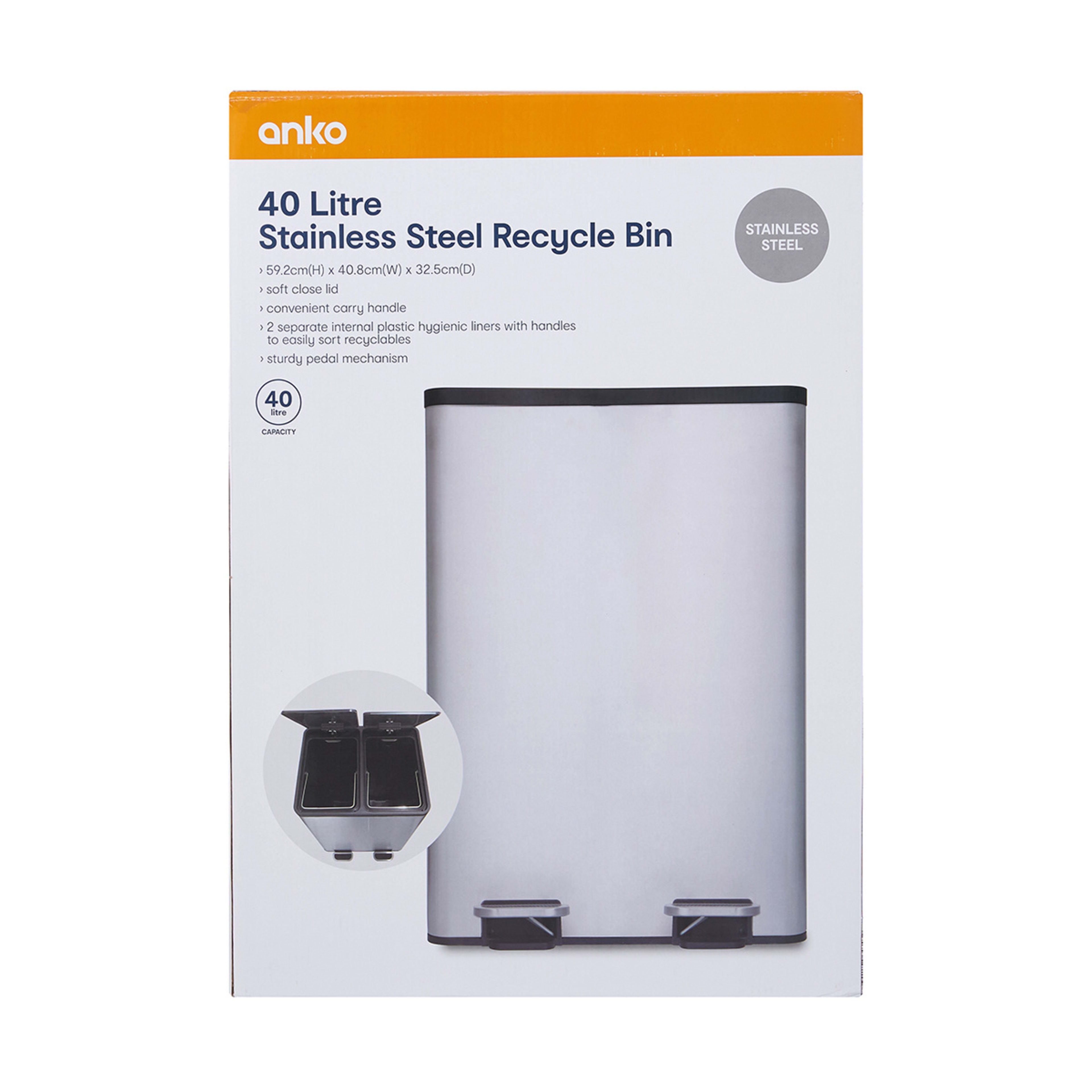 5 40L 2 Compartment Stainless Steel Recycle Bin, 5 of 5