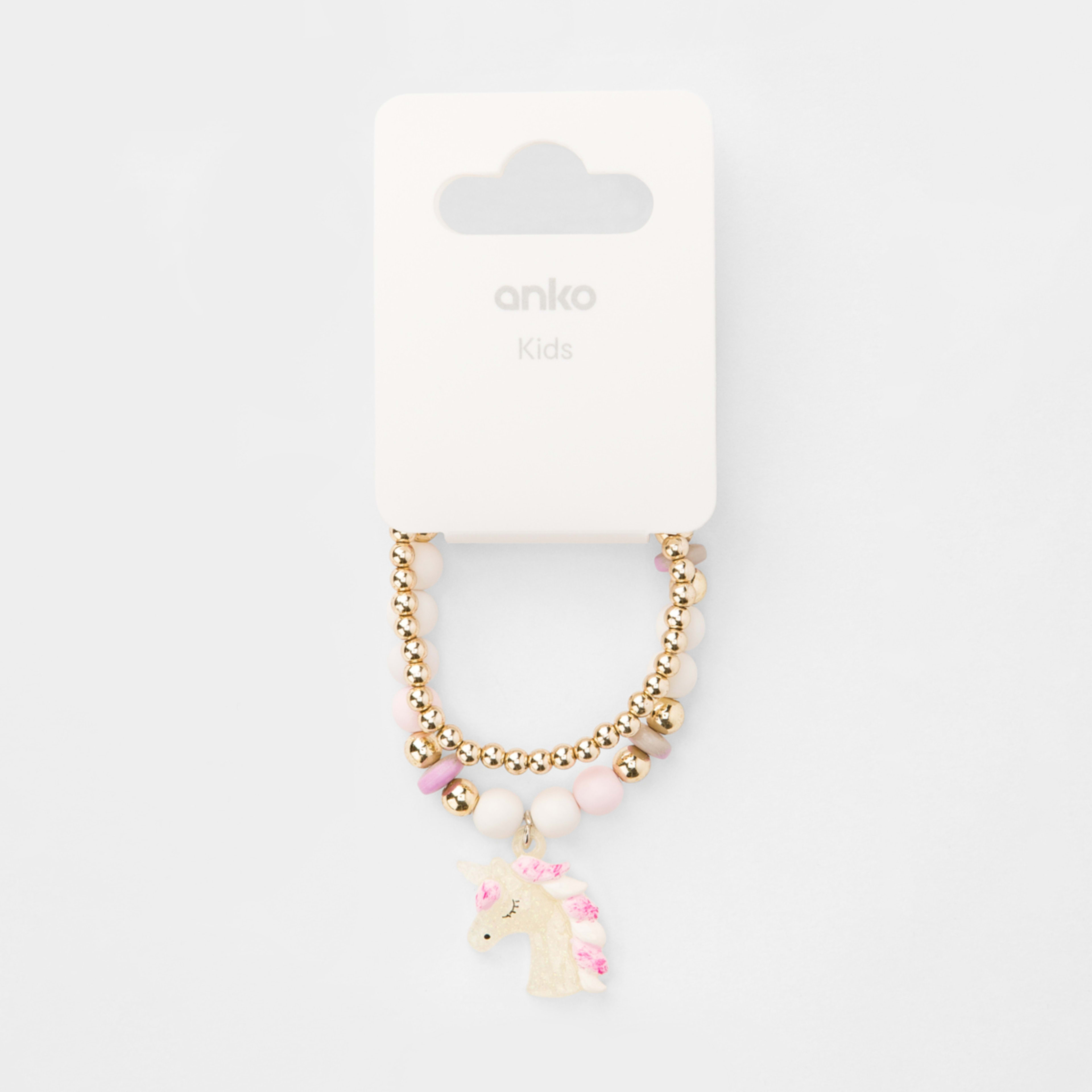 2 Pack White and Pink Beads Unicorn Bracelet Kmart