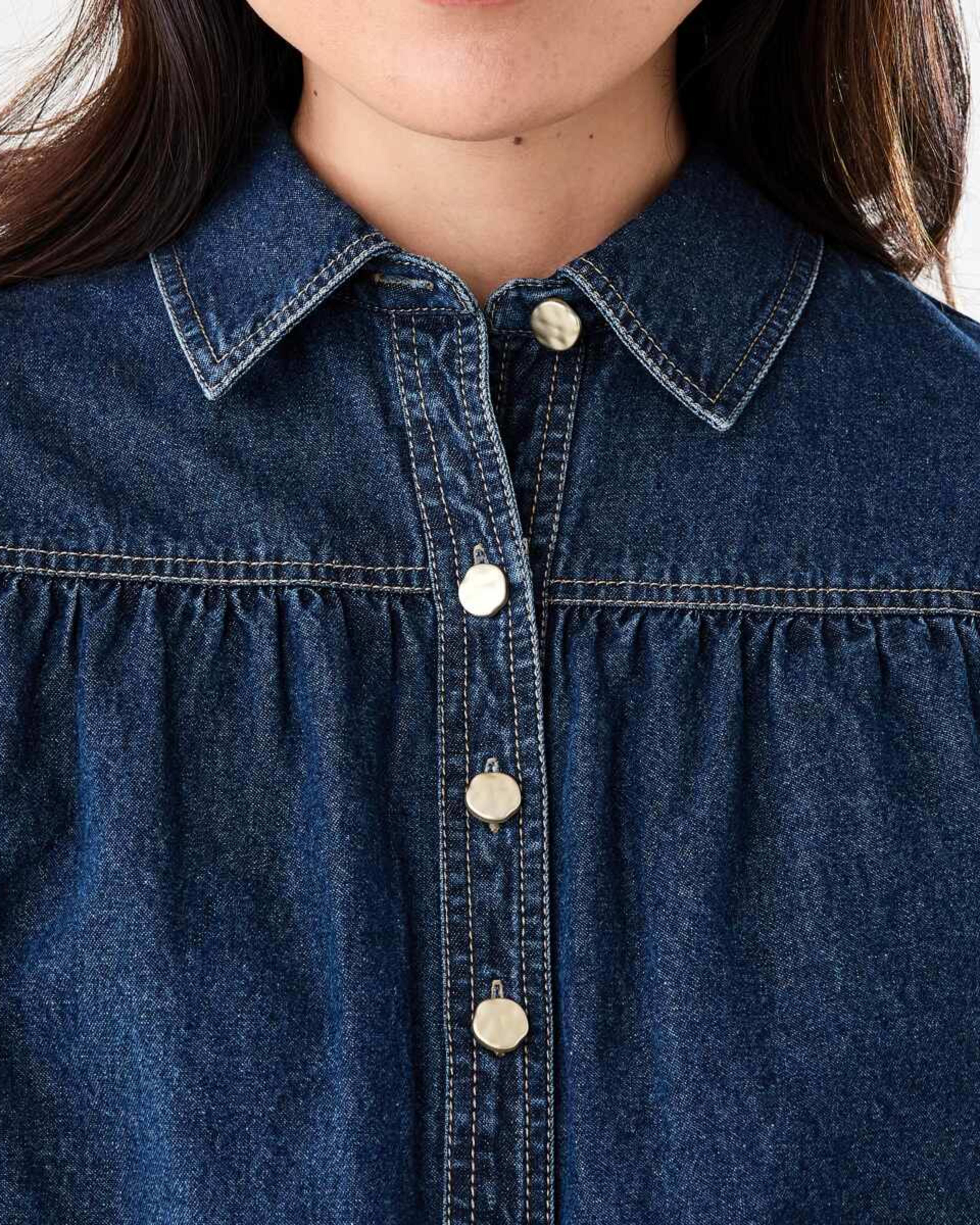 5 Long Balloon Sleeve Top Dark Wash, 5 of 7