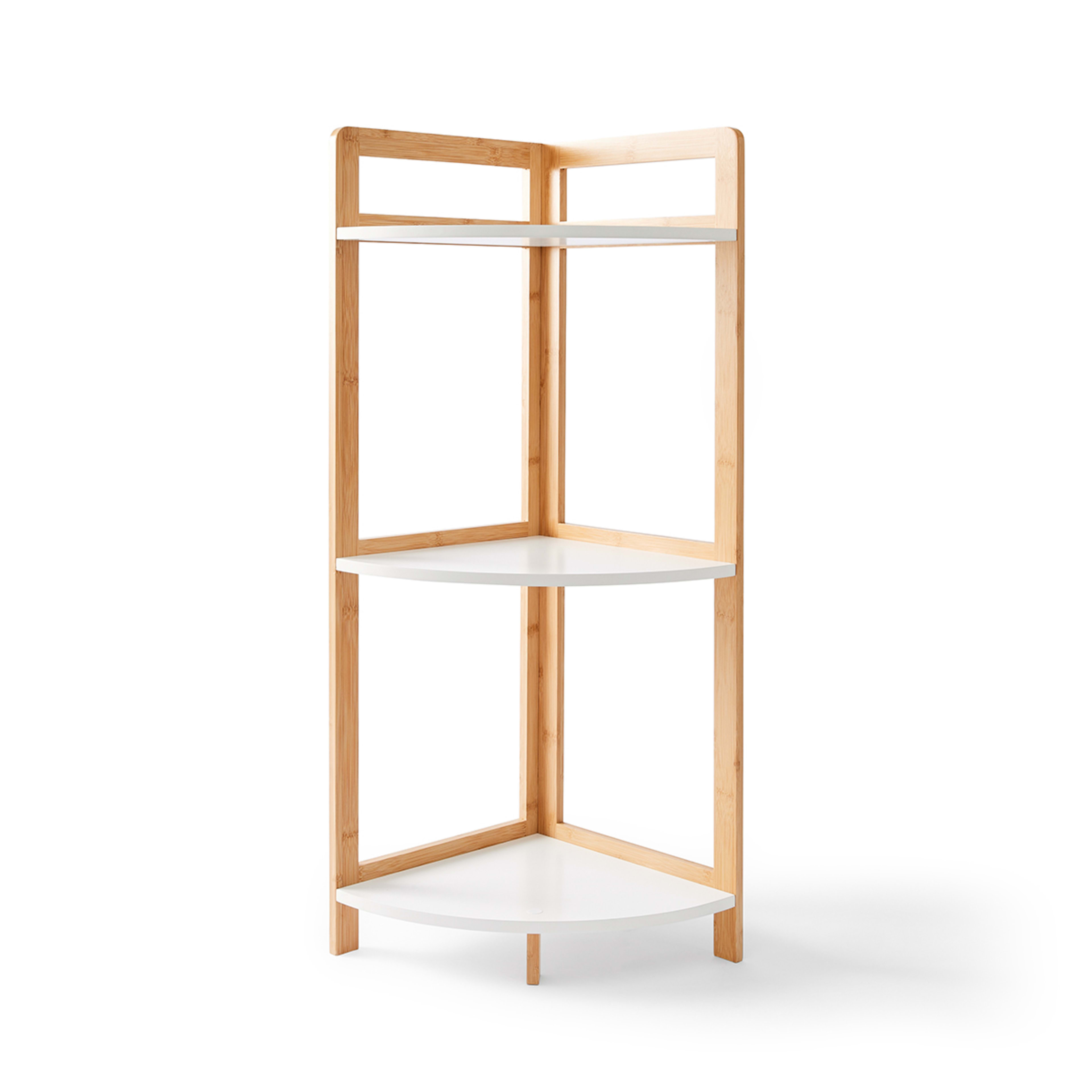 7 Bamboo and White 3 Tier Corner Shelf, 7 of 10
