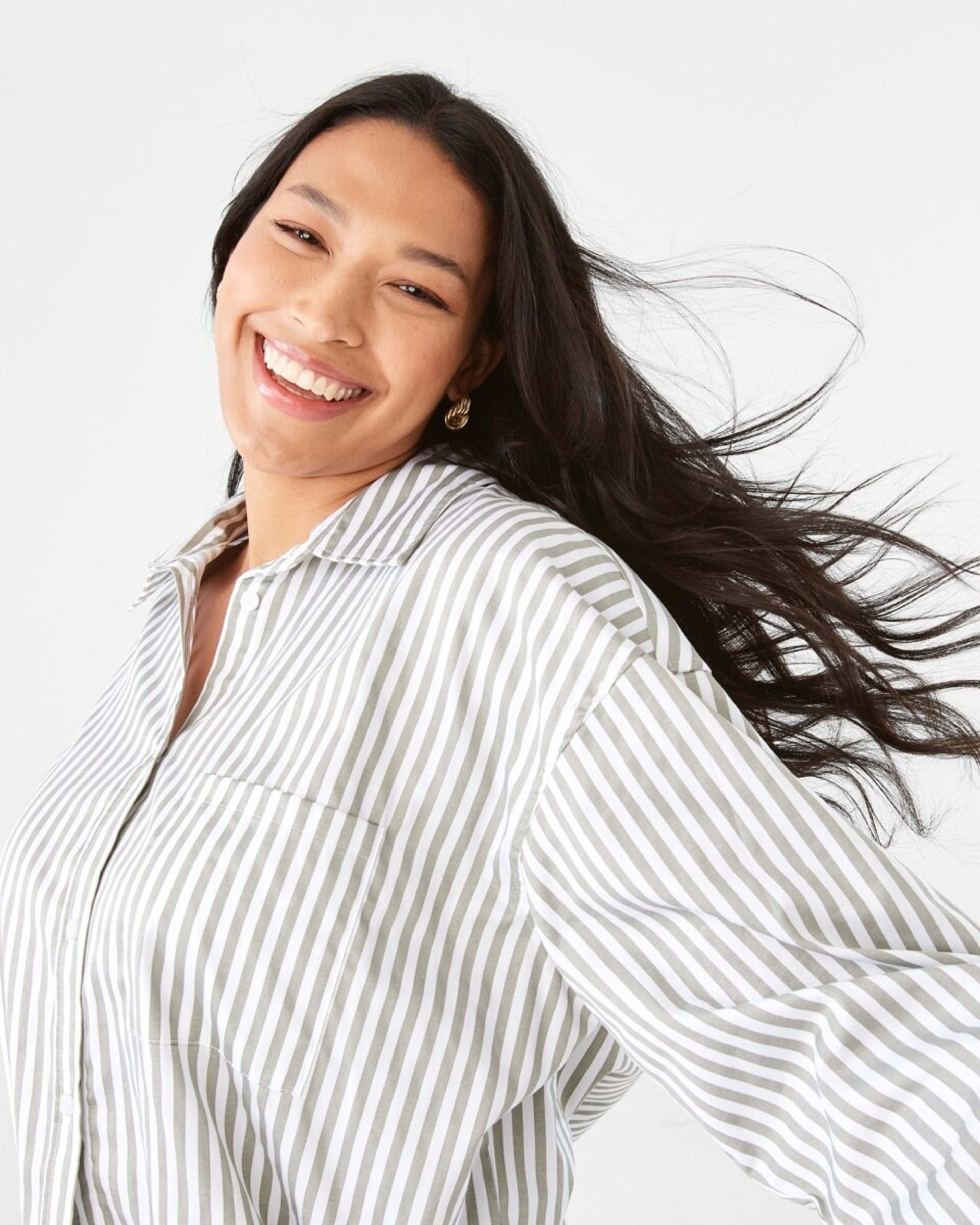 6 Long Sleeve Boyfriend Shirt Grey Strp, 6 of 8