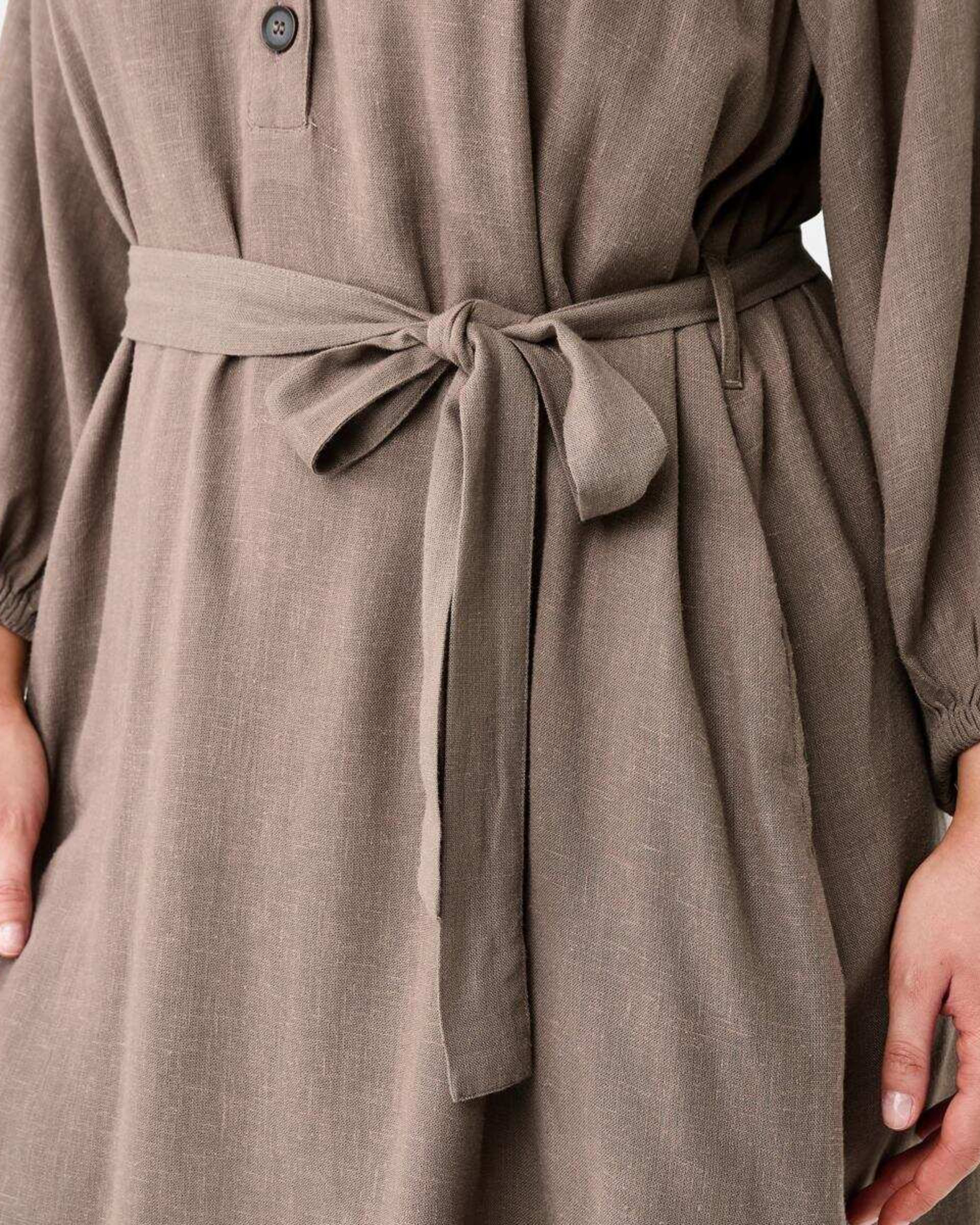 6 Elbow Sleeve Linen Blend Mini Dress DEEP TAUPE, 6 of 8