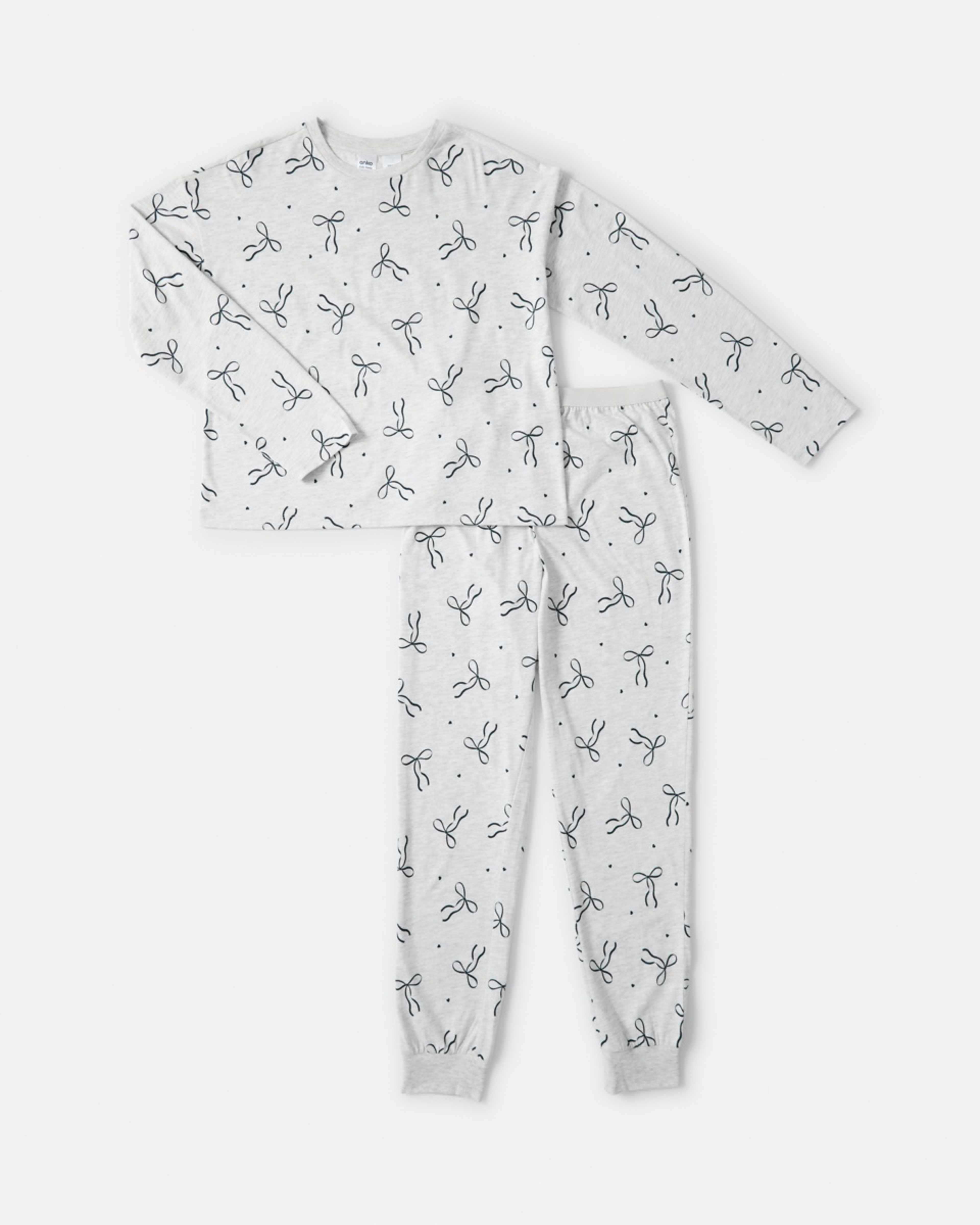 5 Long Sleeve Jersey Pyjama Set White Marle Bows, 5 of 8
