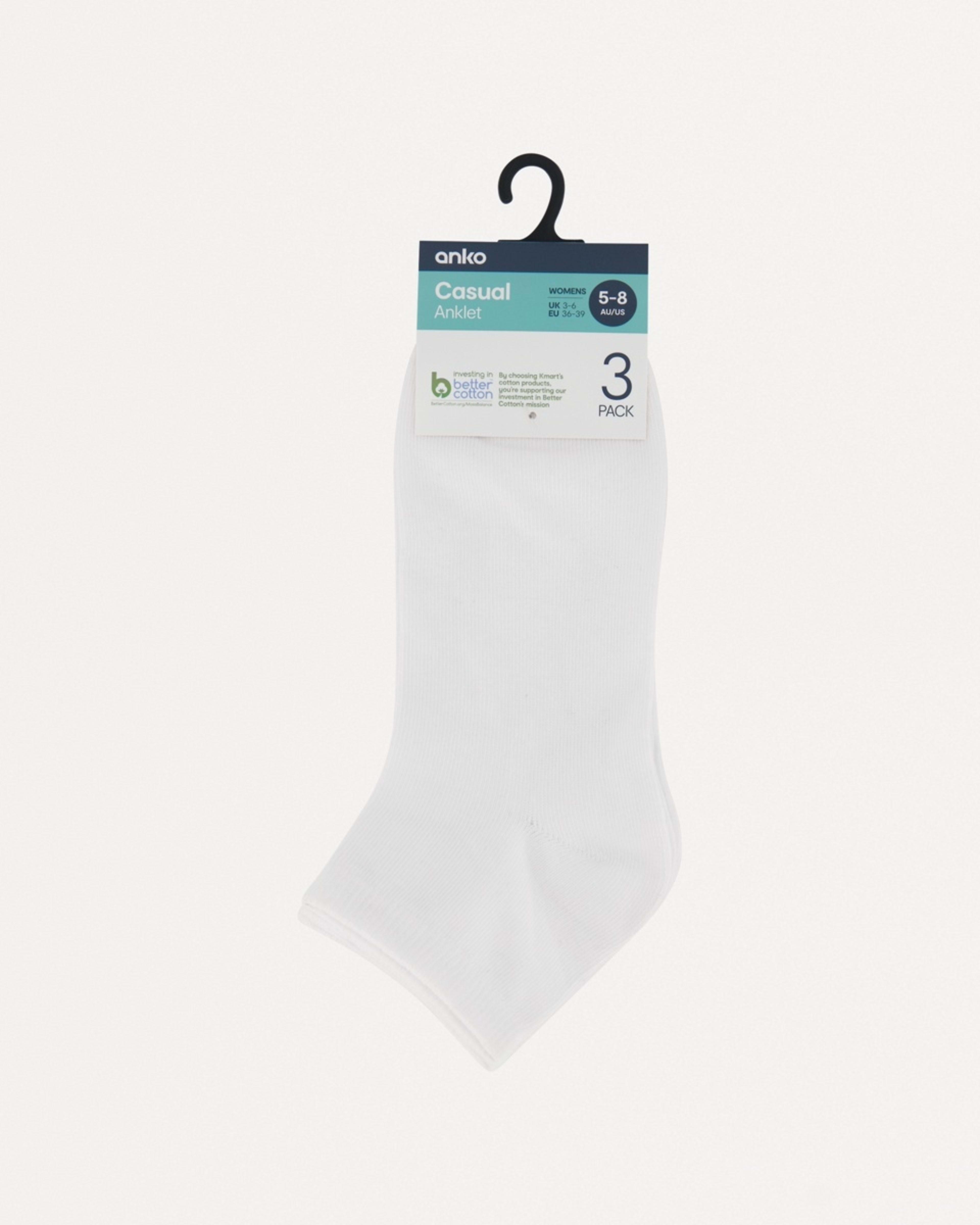 3 3 Pack Anklet Socks White, 3 of 3