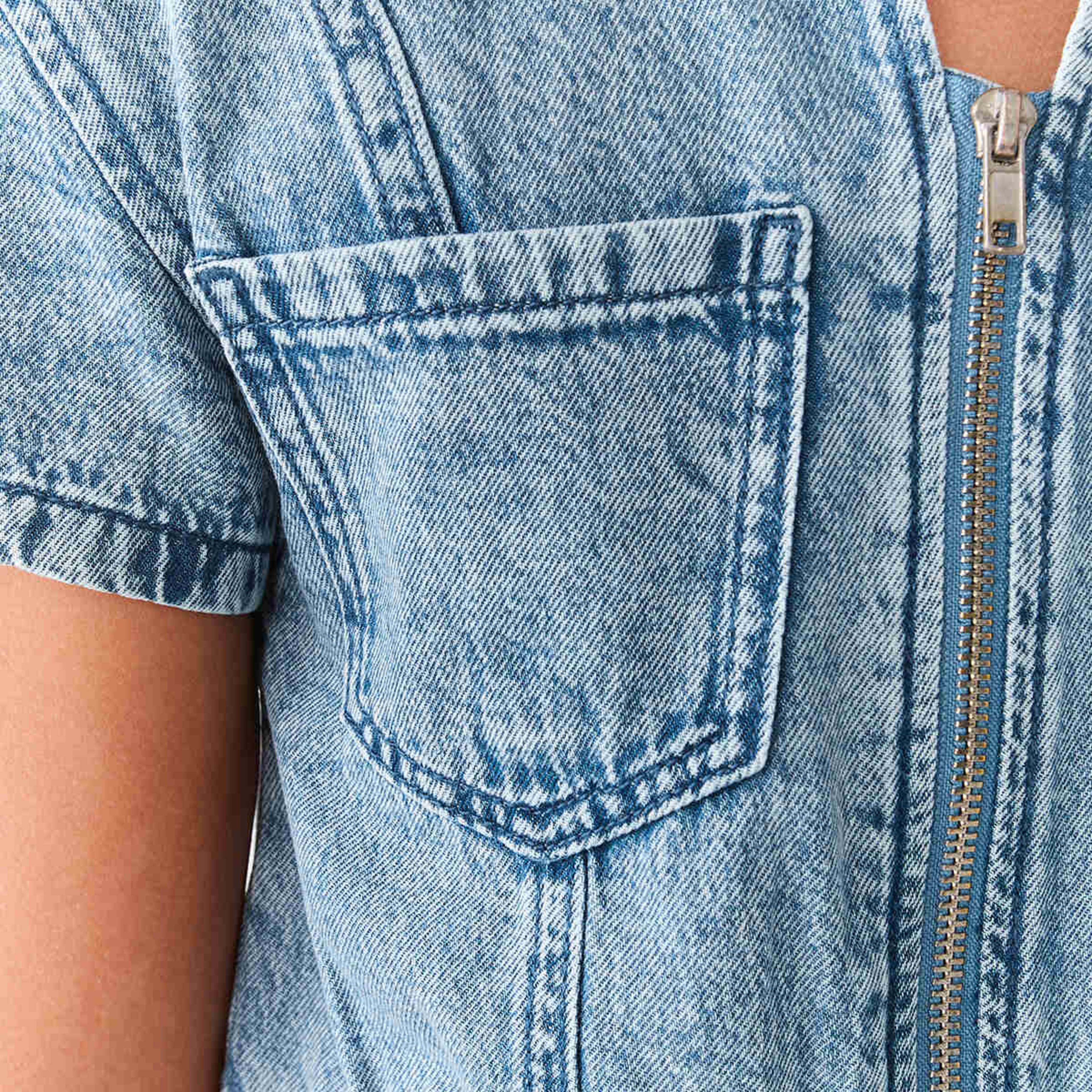 5 Denim Zip Through Dress Mid Denim Wash, 5 of 10