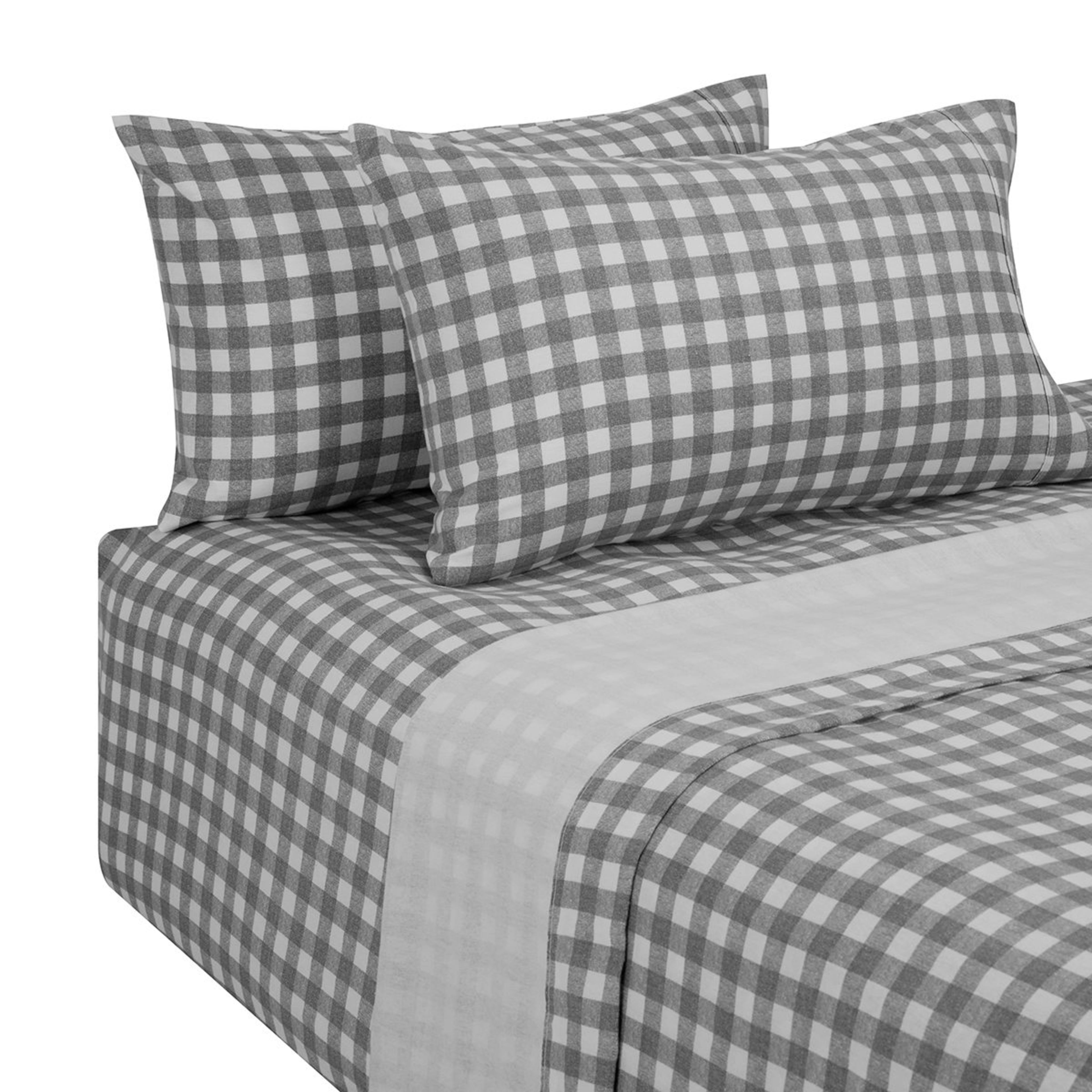 Gingham Flannelette Cotton Sheet Set Queen Bed, Grey Kmart