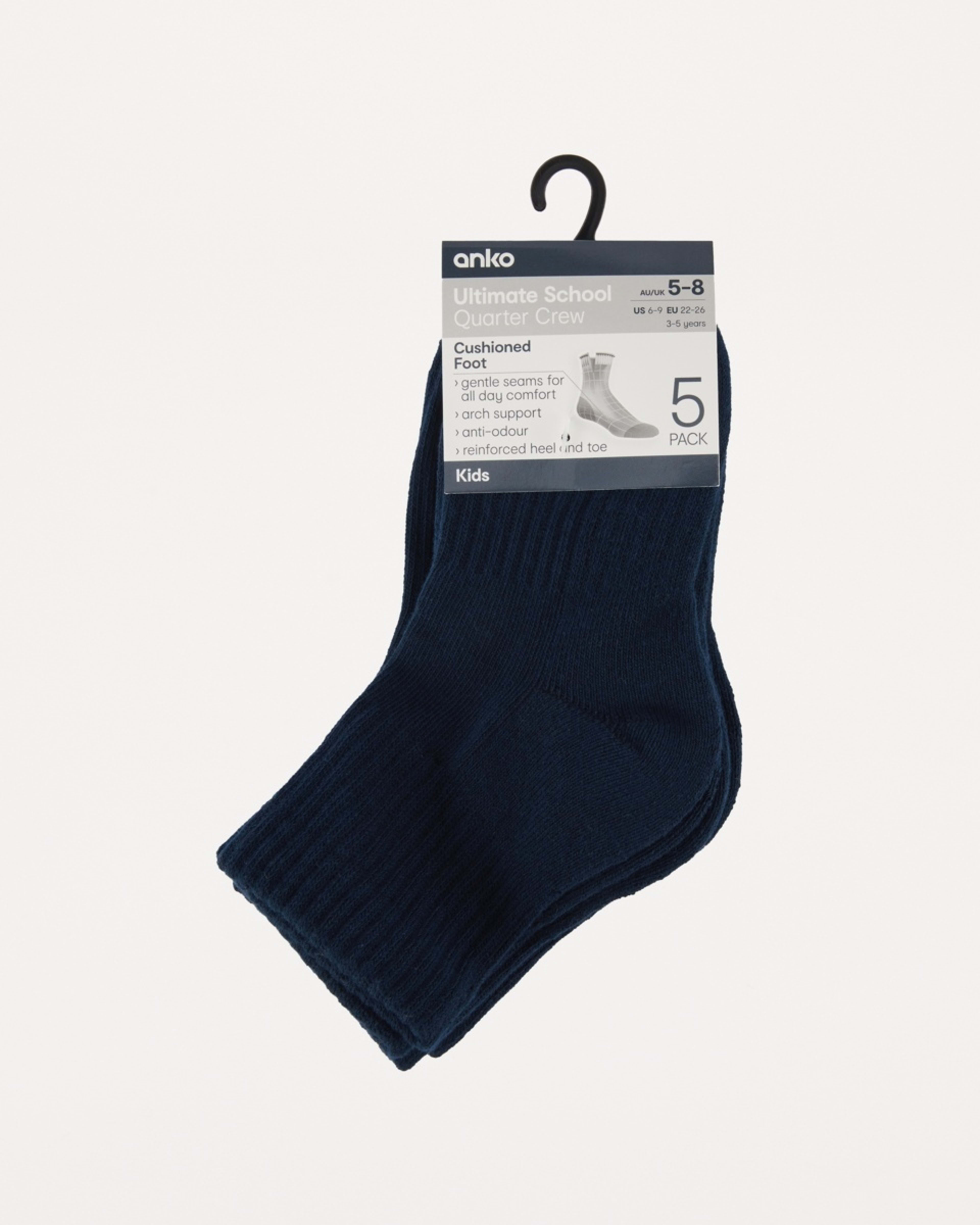 3 5 Pack Ultimate School Quarter Crew Socks DRESS BLUE, 3 of 3