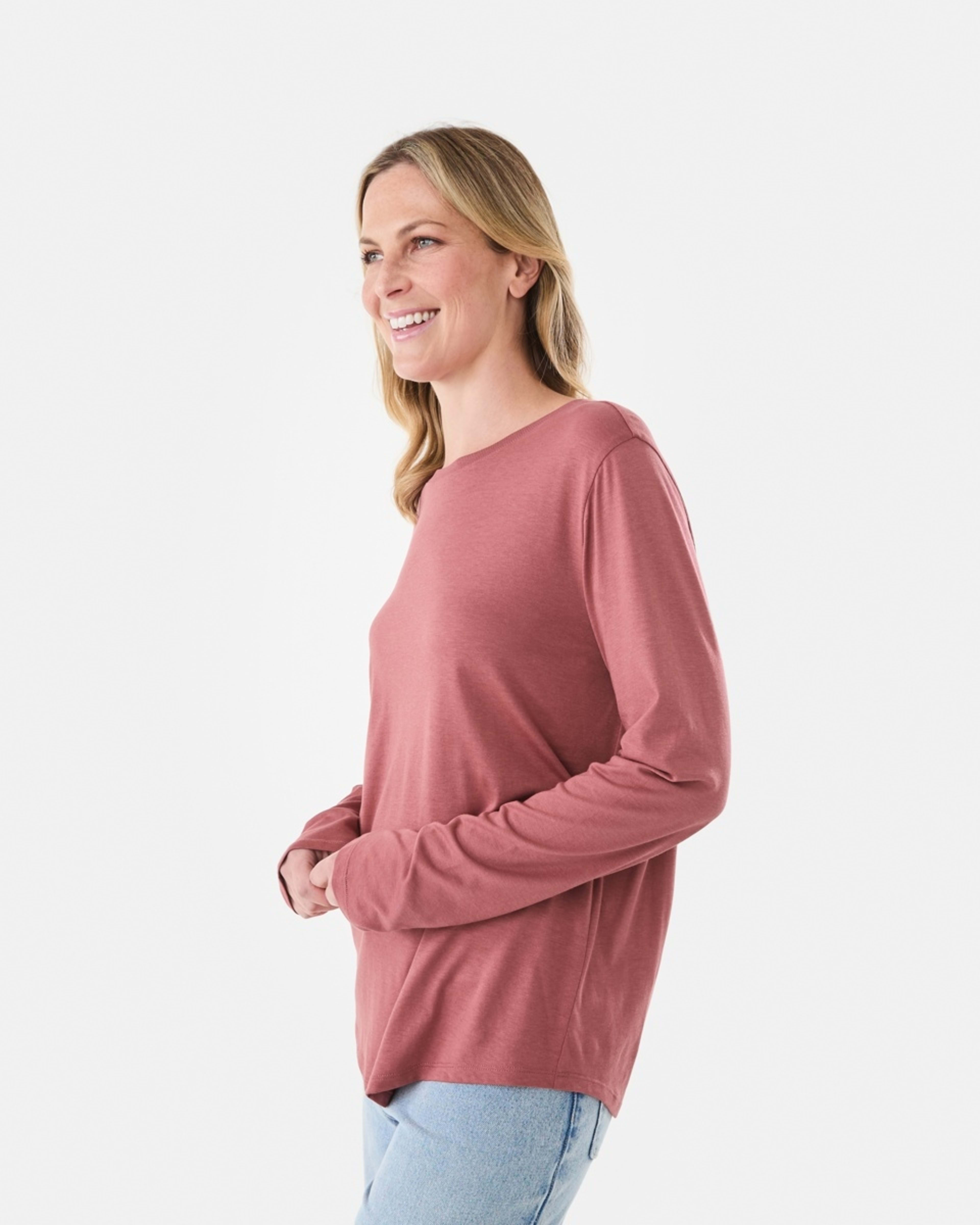 2 Long Sleeve Cotton Modal T-shirt DRIED RED, 2 of 5