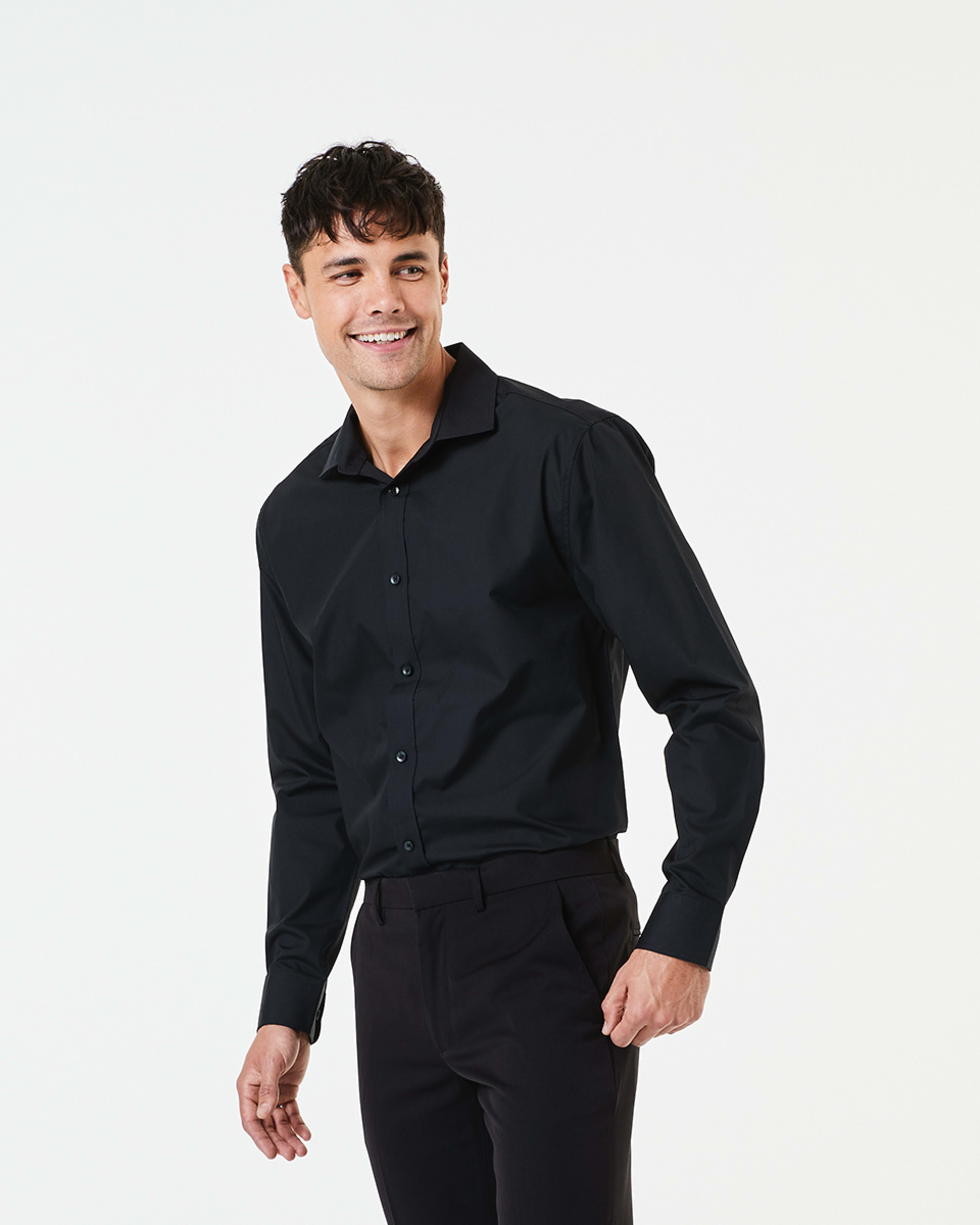 2 Work Long Sleeve Business Shirt Black, 2 of 7