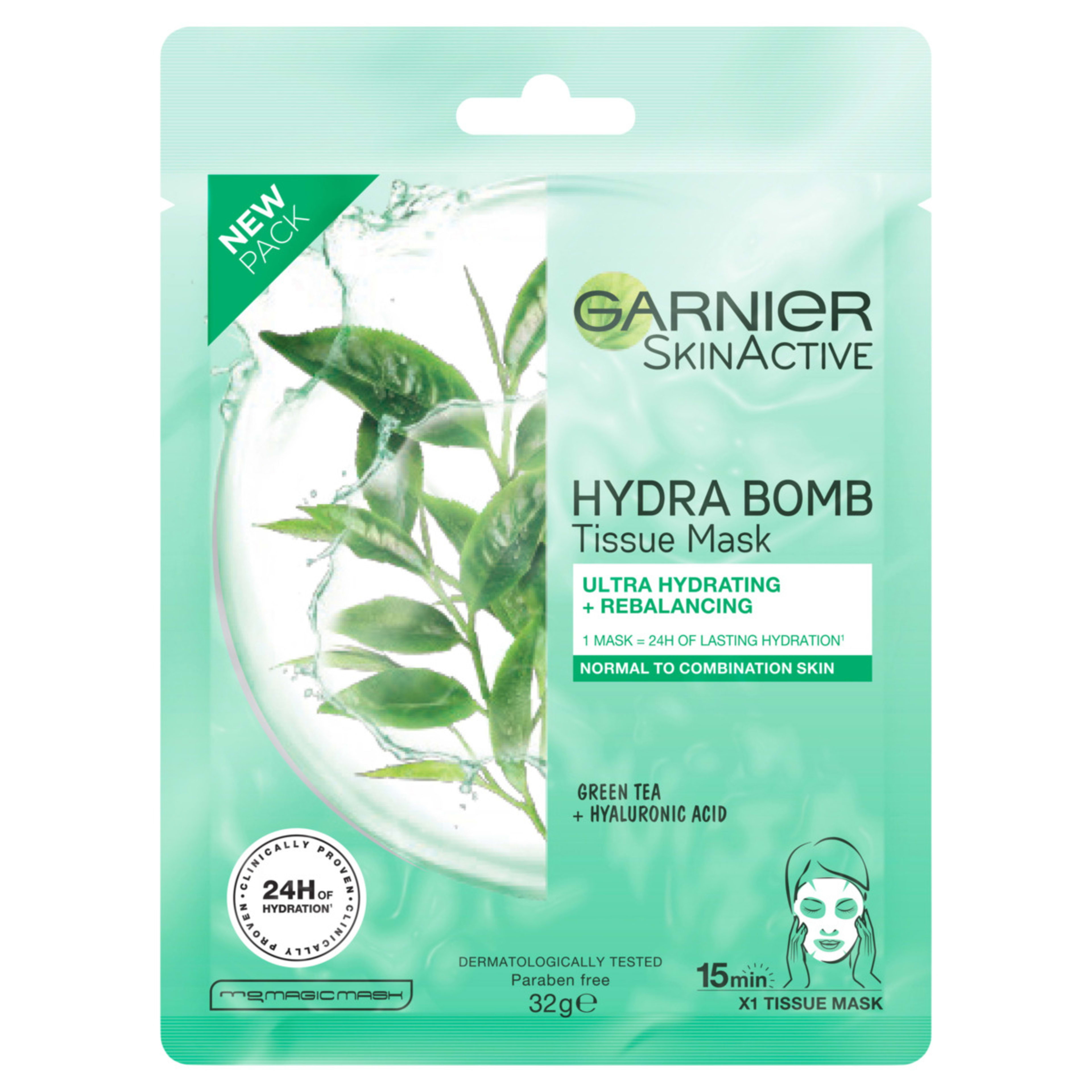 1 Garnier SkinActive Hydra Bomb Tissue Mask 32g - Green Tea & Hyaluronic Acid