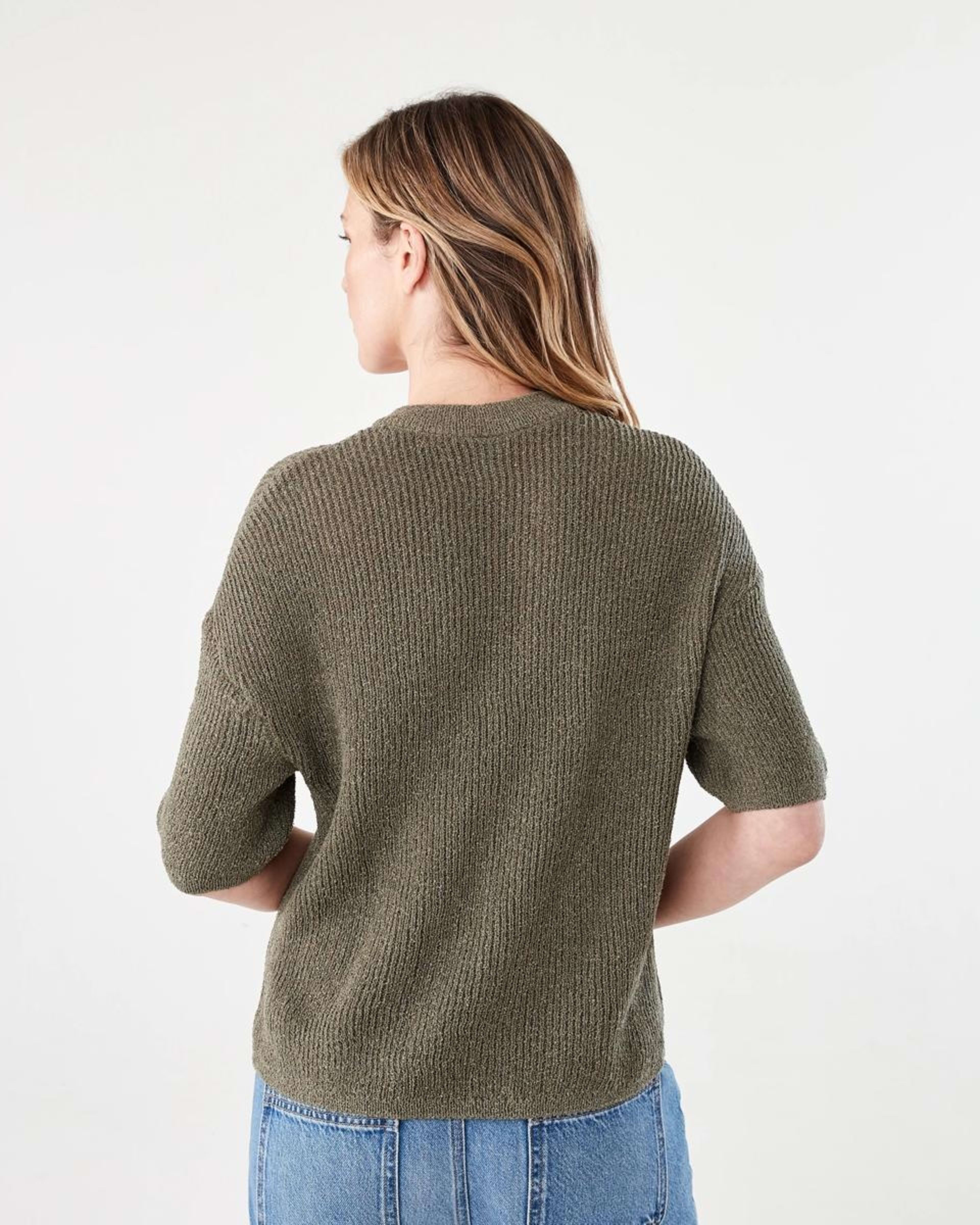 3 Short Sleeve Button Up Cardigan BURNT OLIVE, 3 of 5