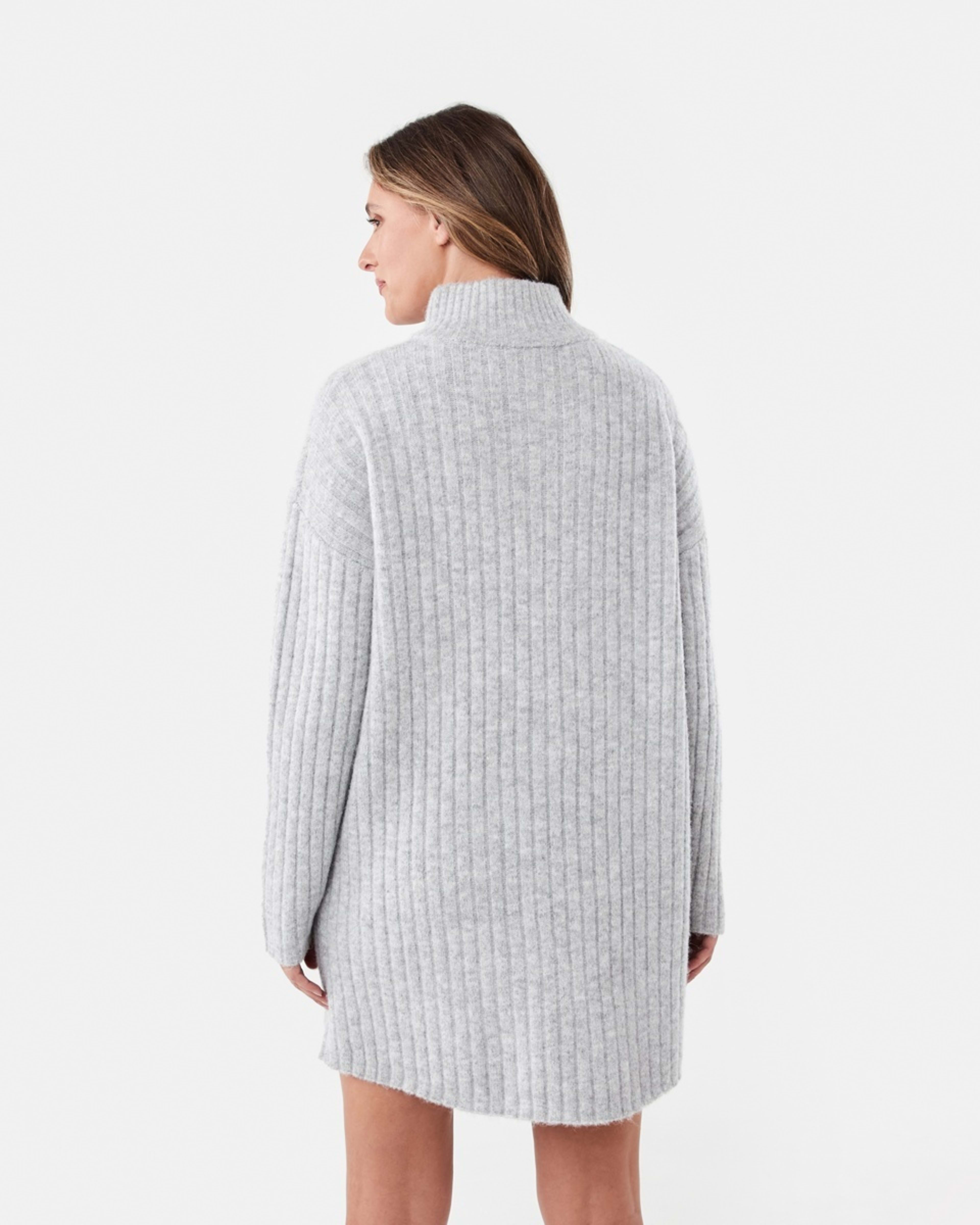 3 Long Sleeve Half Zip True Knit Mini Dress Grey Marle, 3 of 7