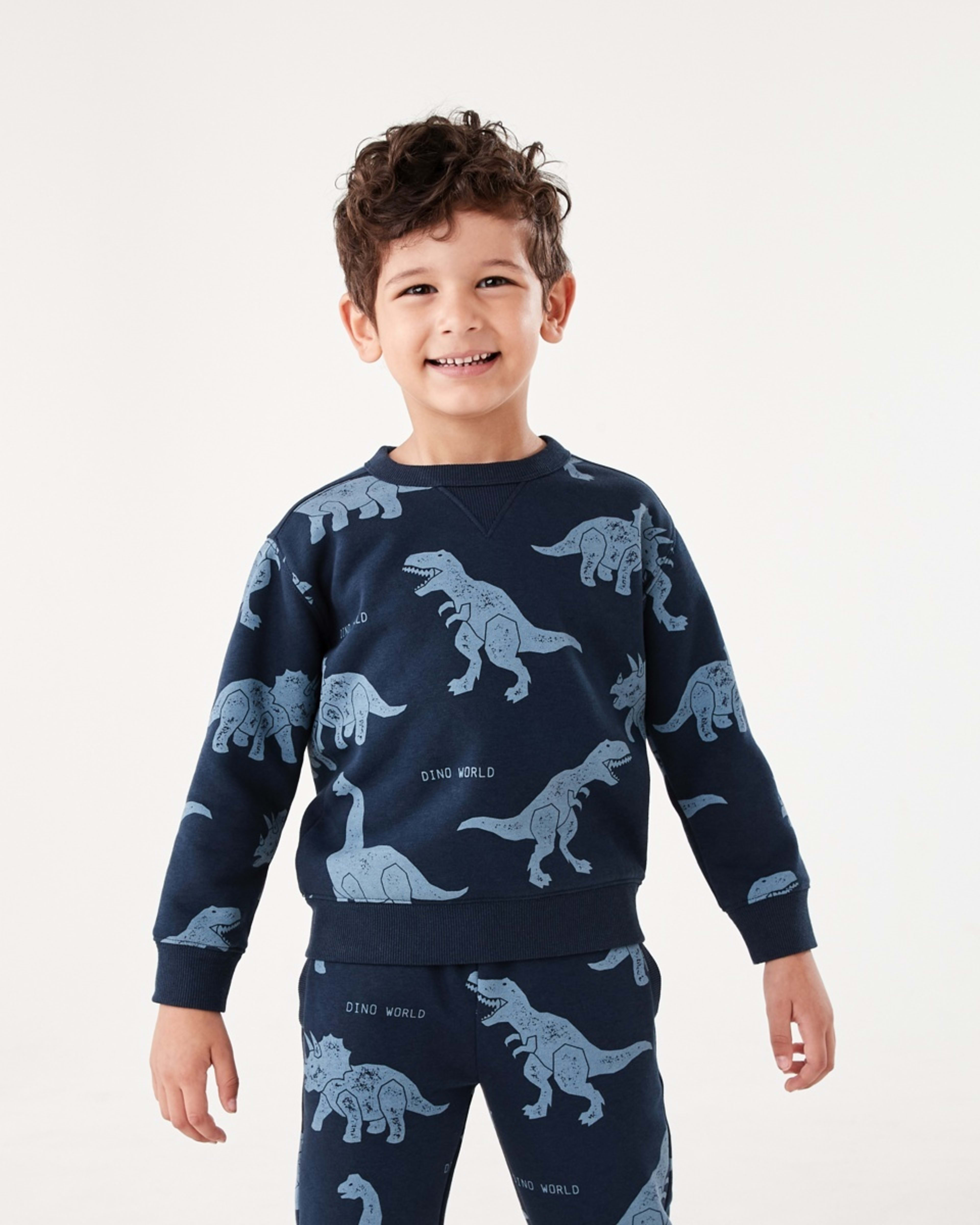 1 All Over Print Crew Neck Sweatshirt Blu Dino, 1 of 8