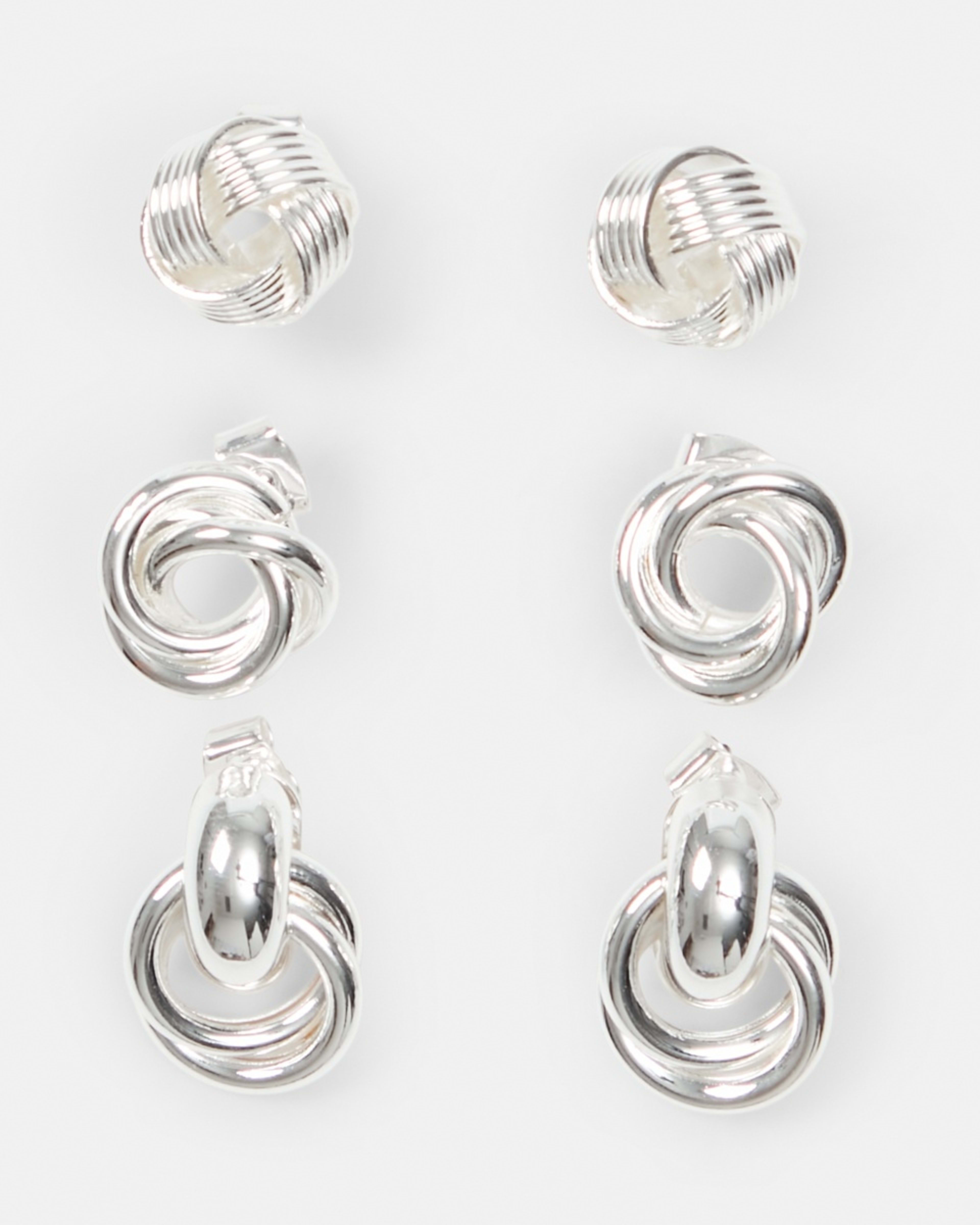 1 3 Pack Statement Stud Earrings Silver, 1 of 5