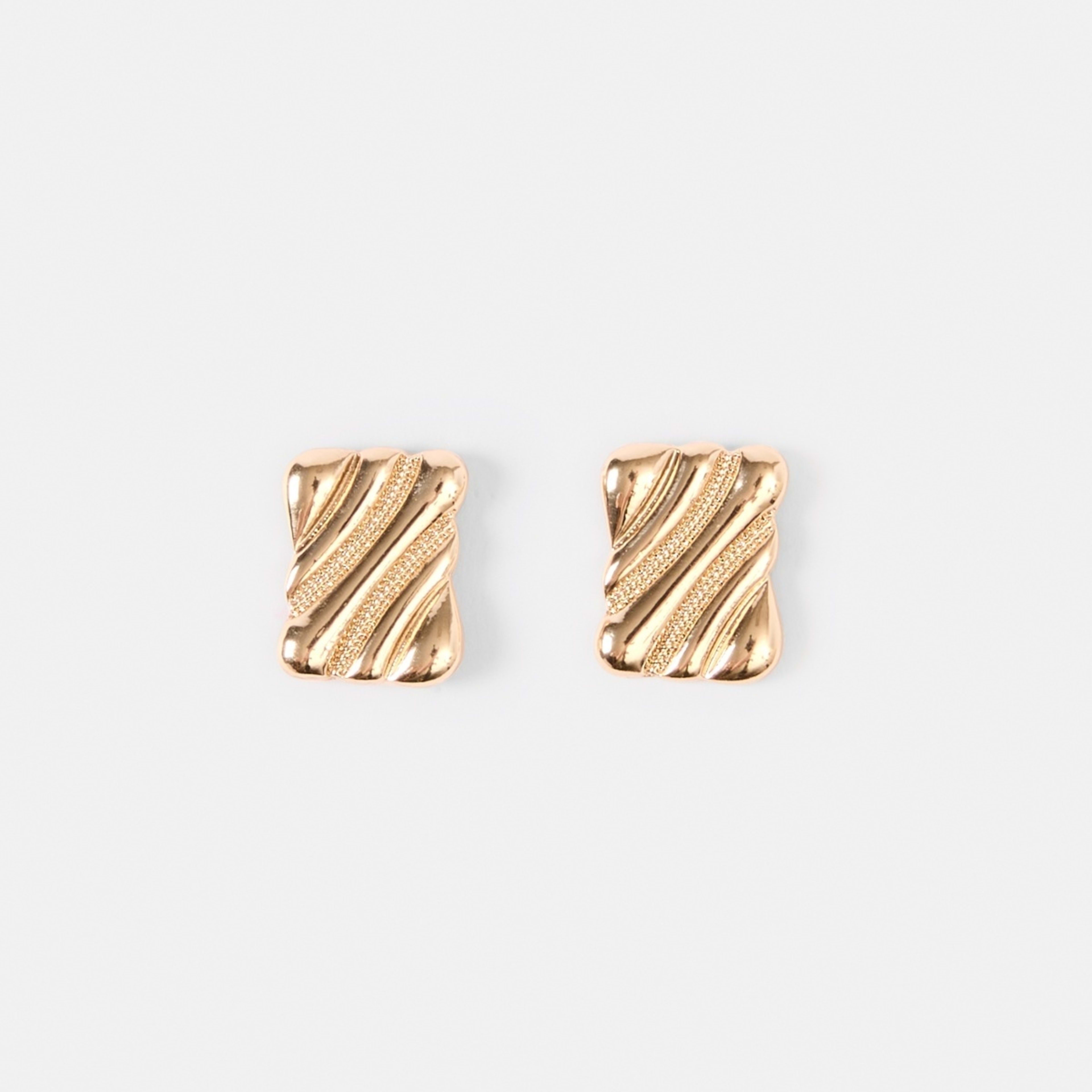 1 Square Linear Stud Earrings - Gold Tone
