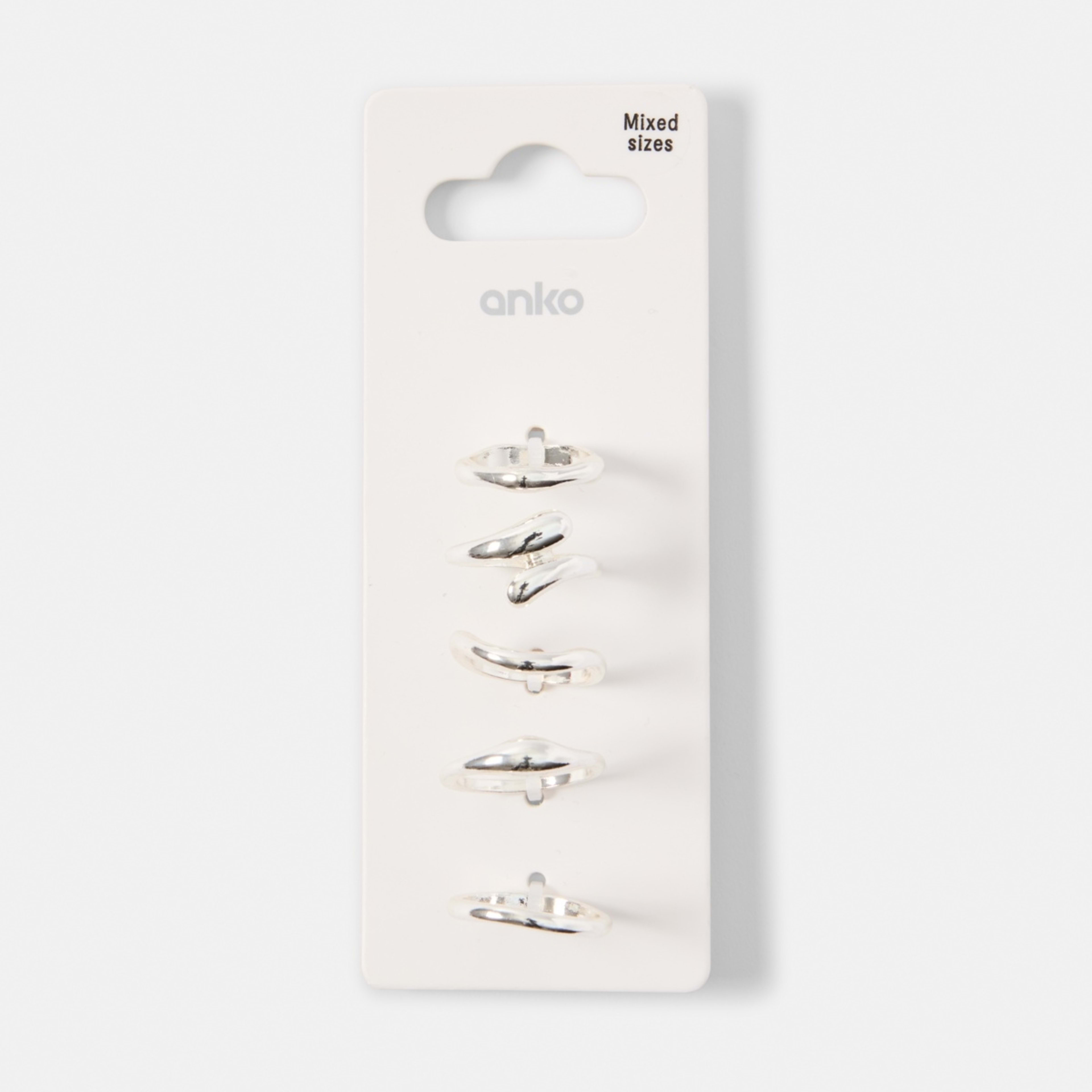 5 5 Pack Teardrop Rings - Silver Tone, 5 of 5