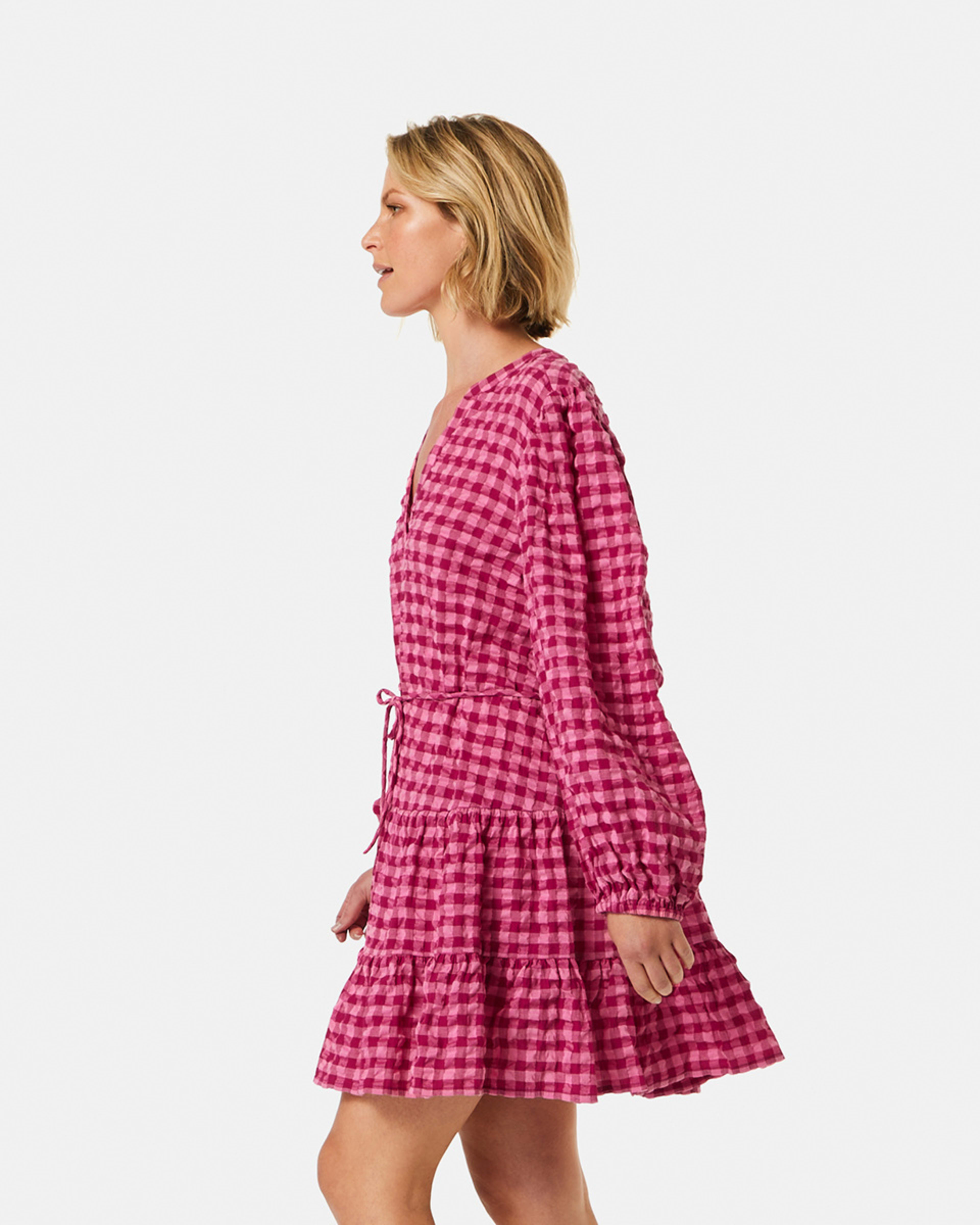 Long Sleeve Textured Tiered Shirt Dress Kmart