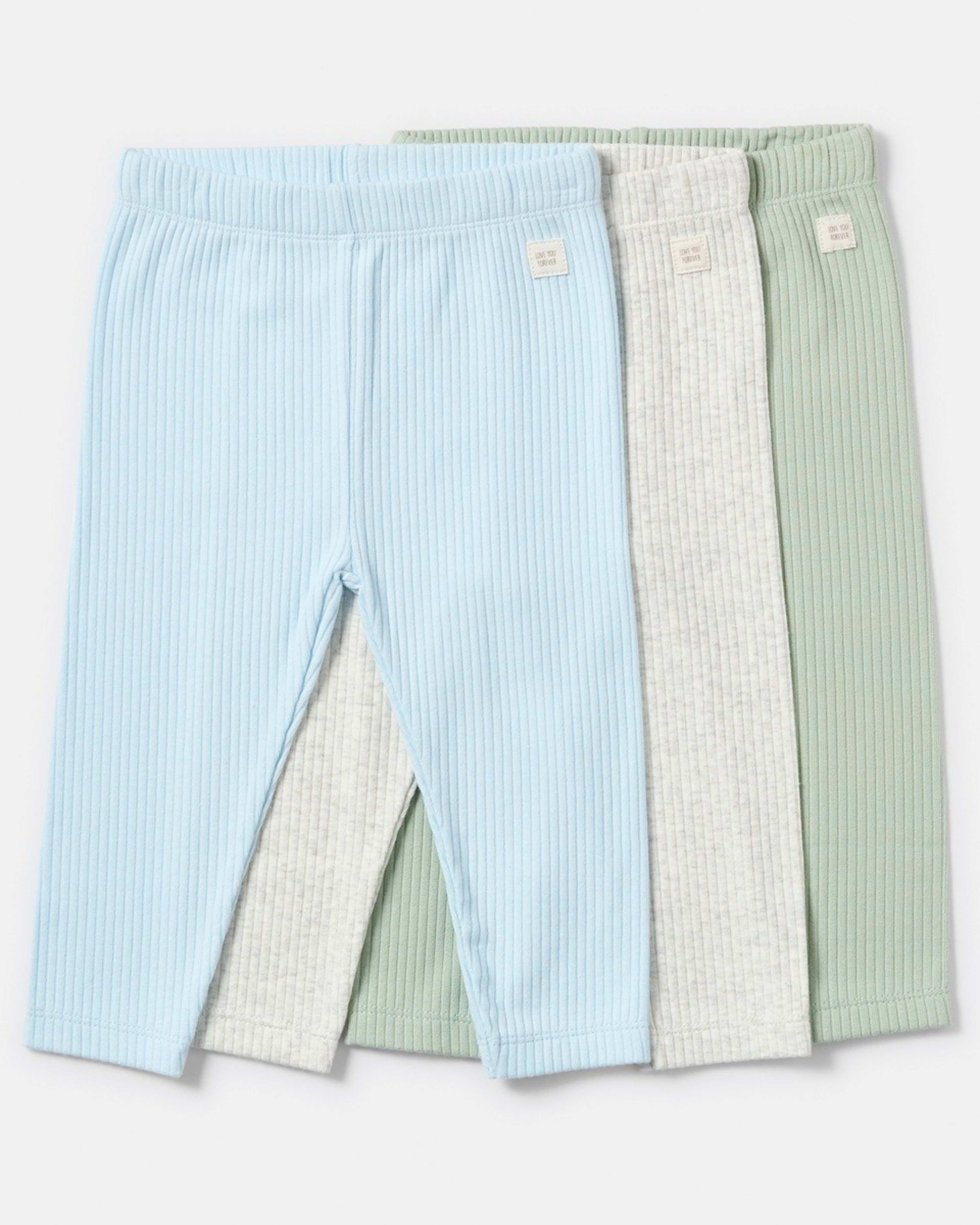 1 3 Pack Ribbed Leggings ICE BLUE 3PK