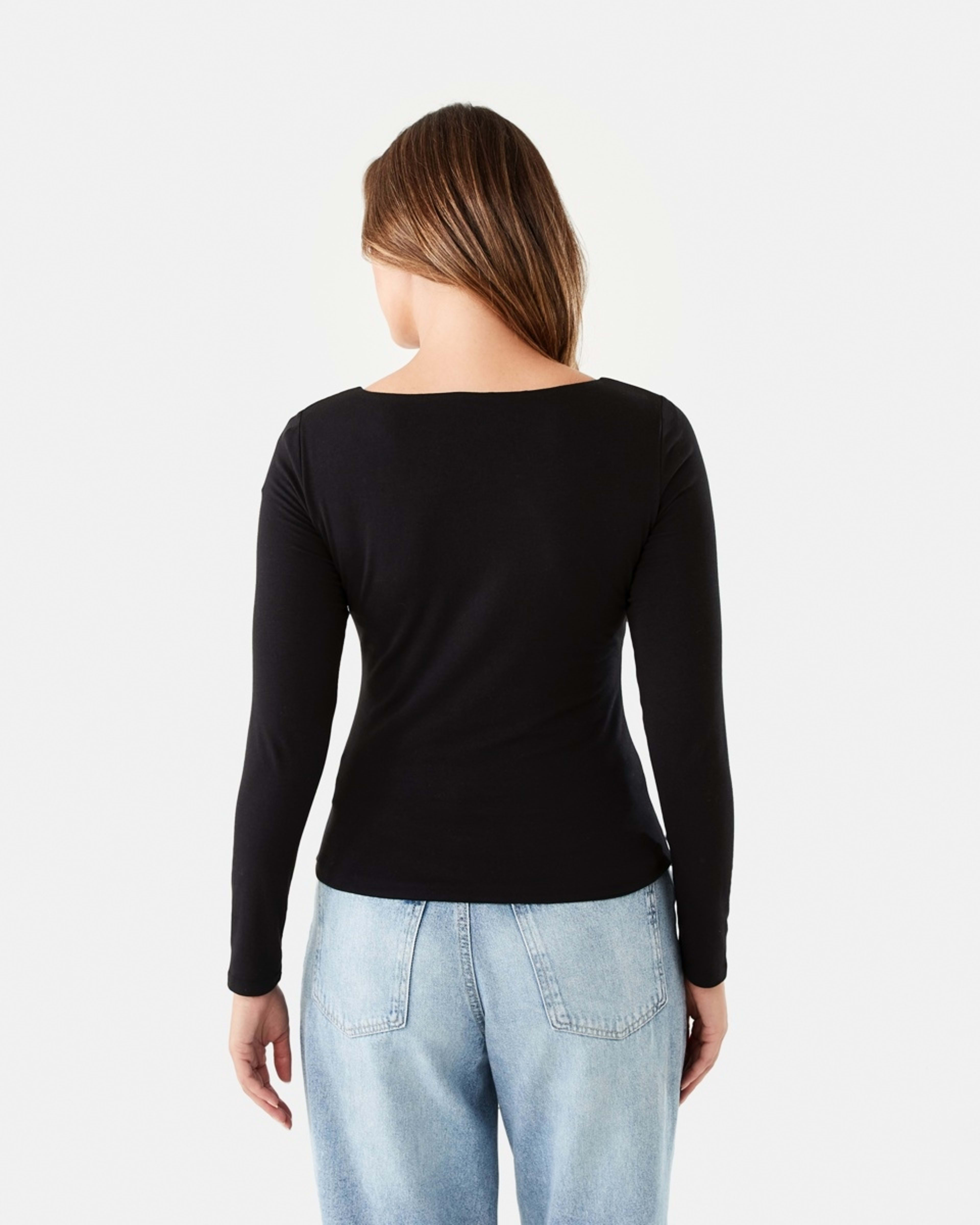 4 Long Sleeve Square Neck Top Black, 4 of 7