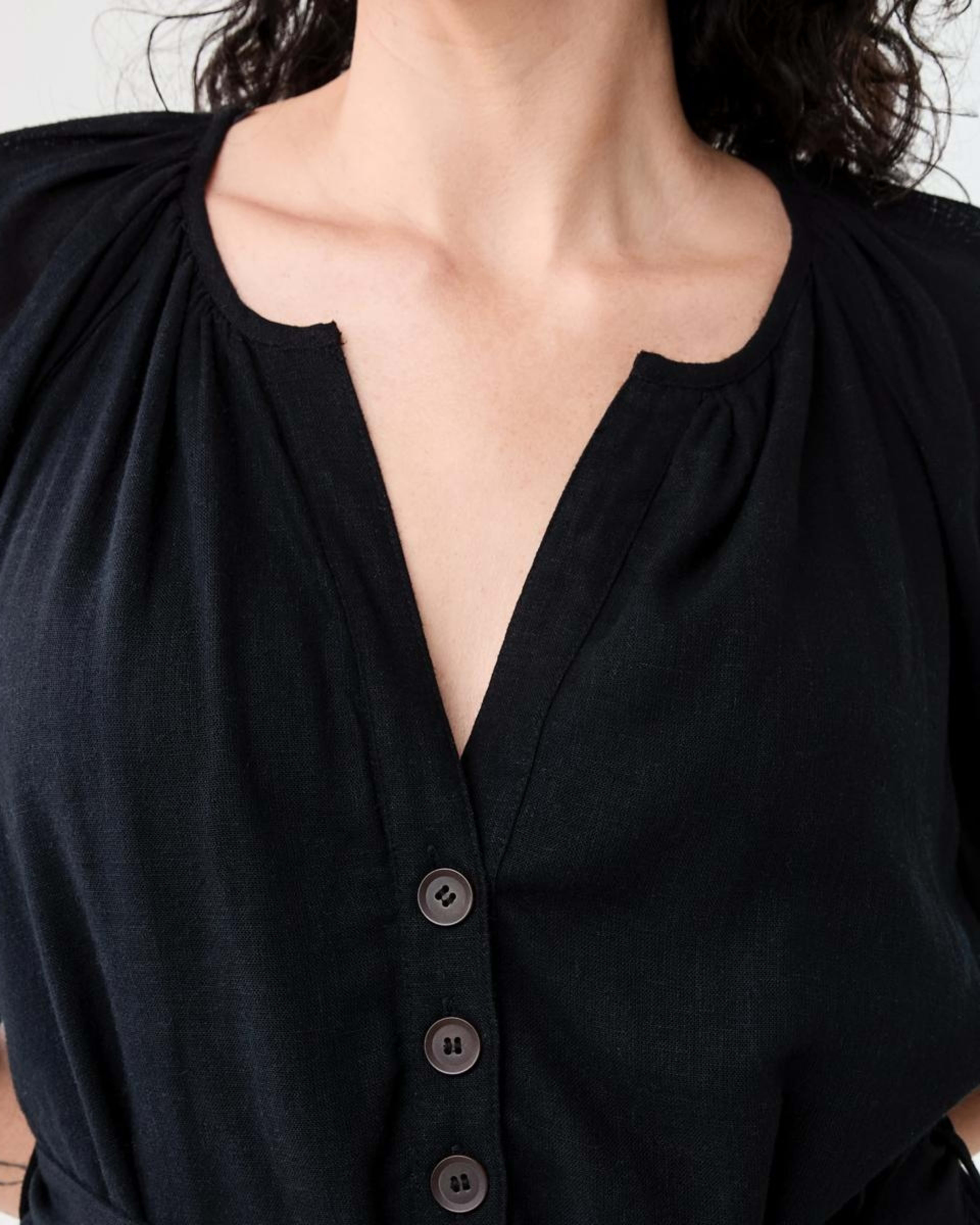 5 Elbow Sleeve Linen Blend Mini Dress BLACK, 5 of 8