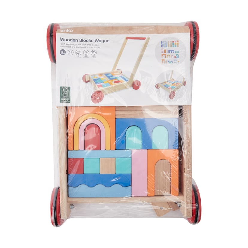 34 Piece Wooden Blocks Wagon Kmart