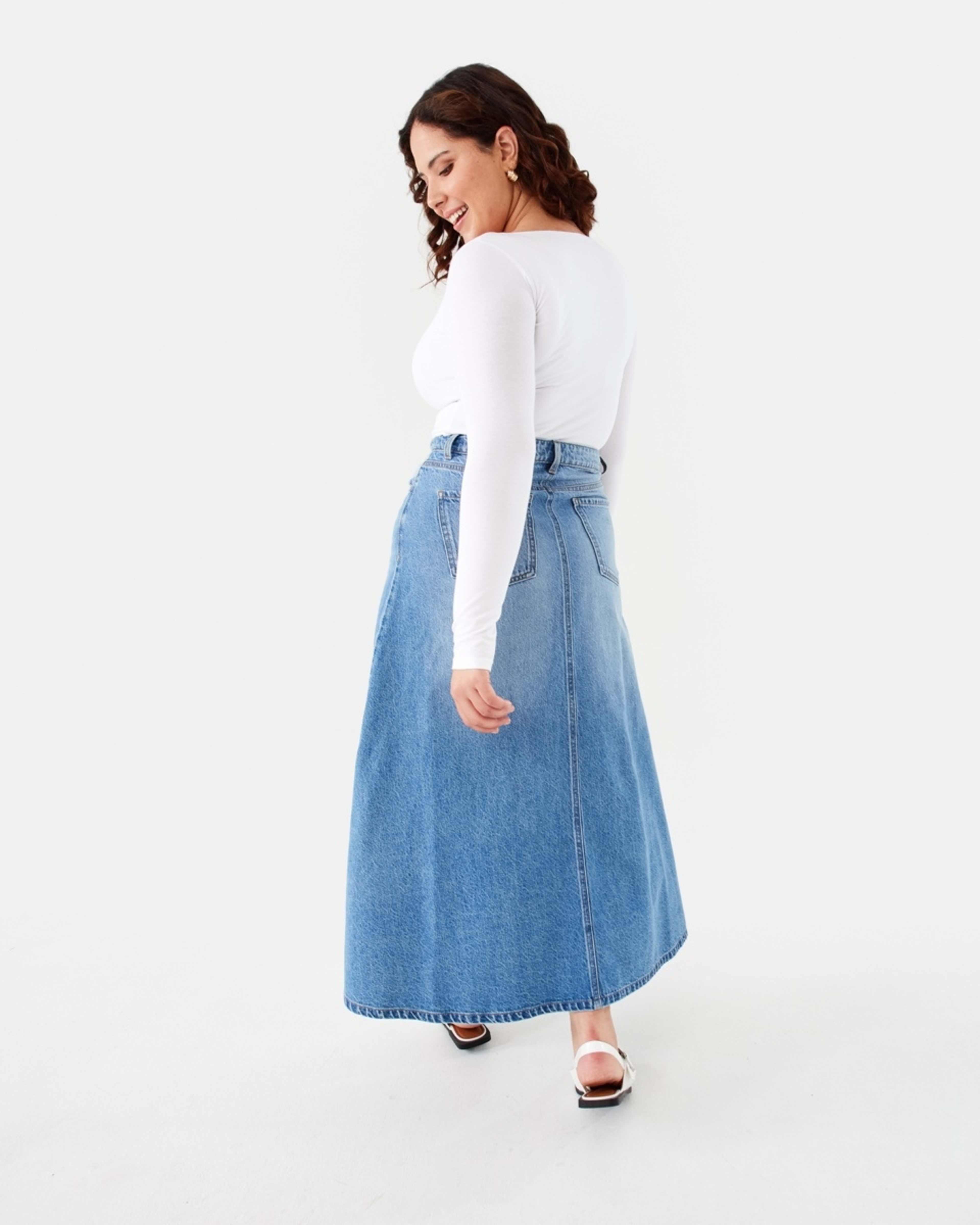 4 Denim A-Line Maxi Skirt Mid Wash, 4 of 9