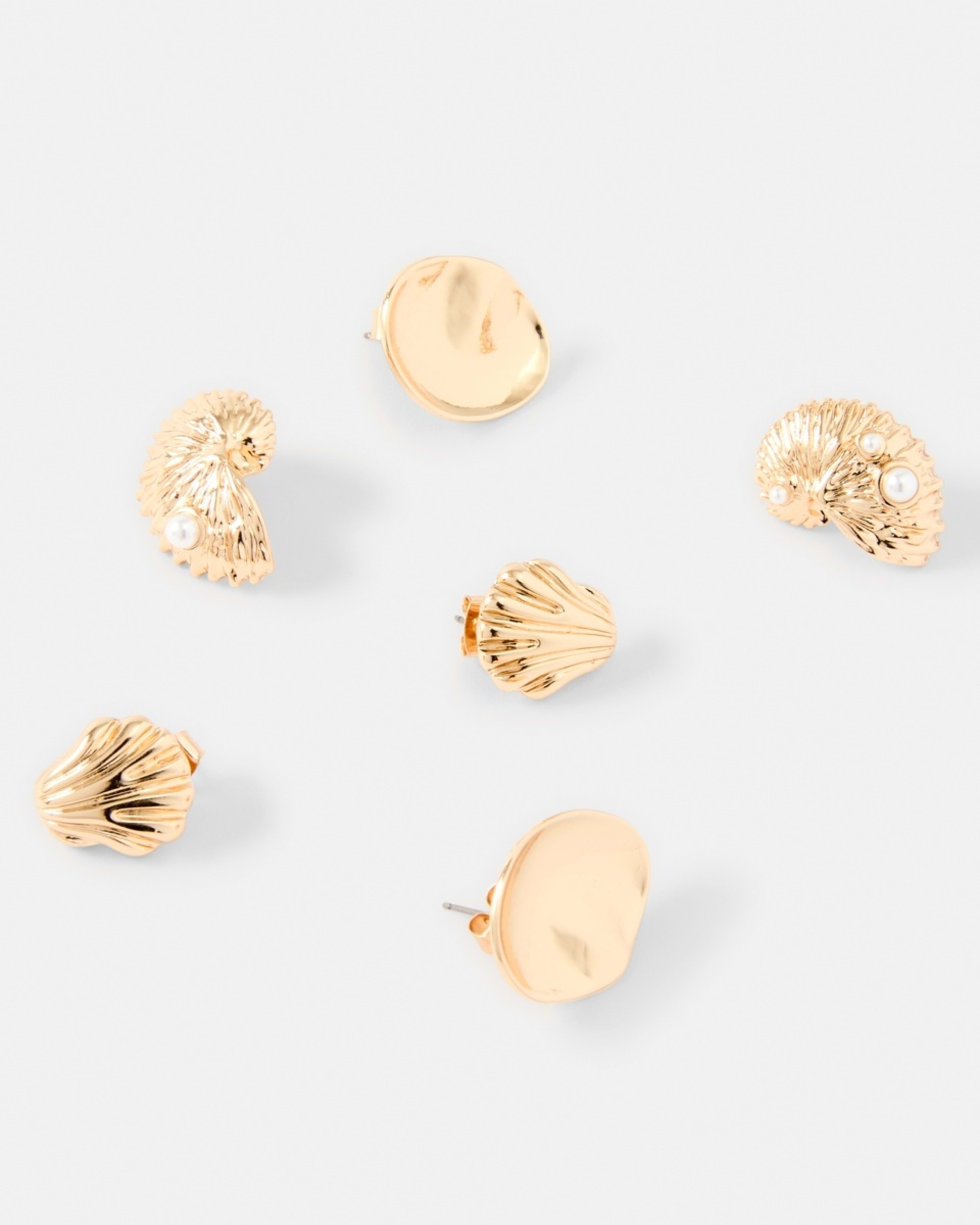 3 3 Pack Mix Shell Earrings - Gold Tone Gold, 3 of 5