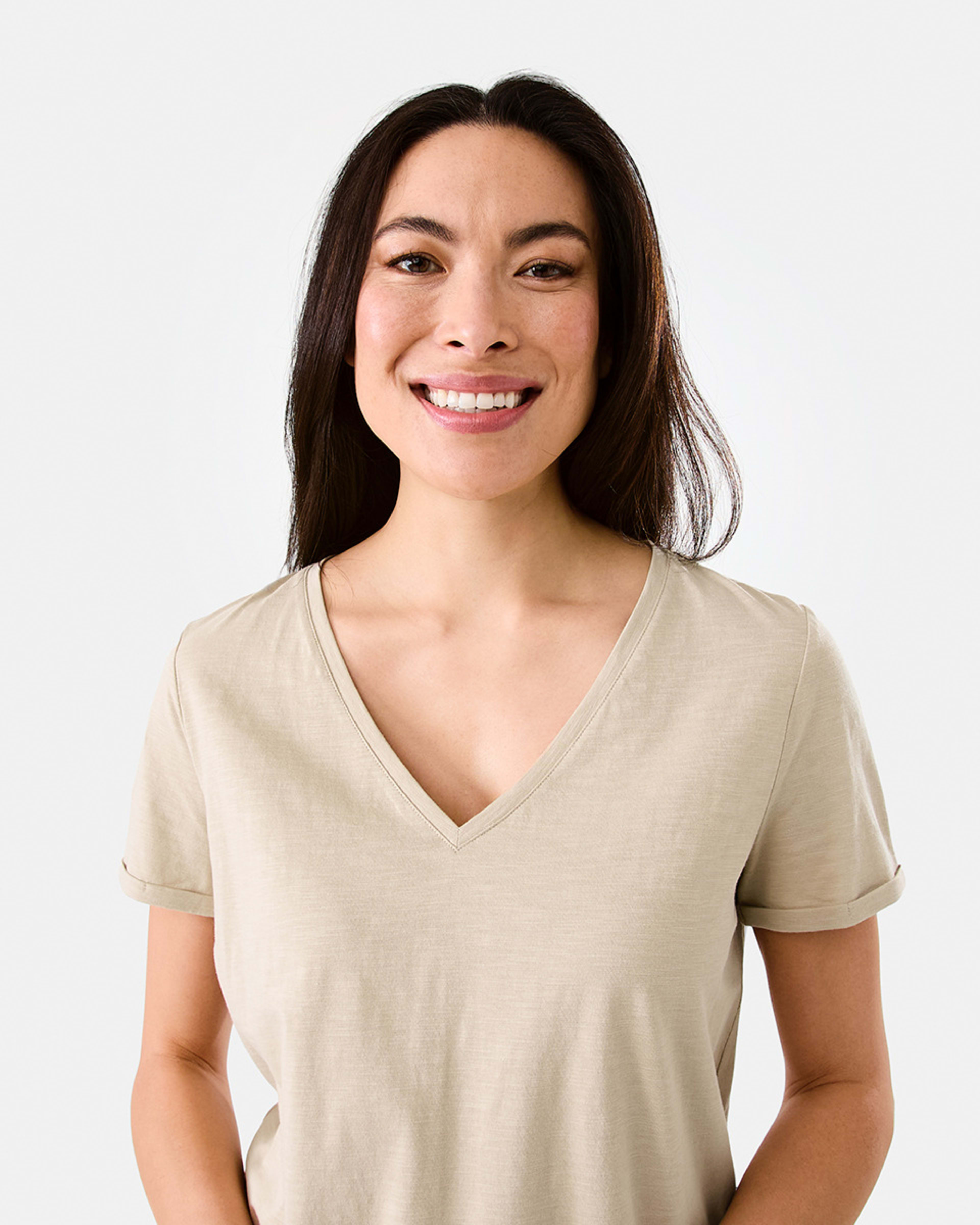4 Short Sleeve Slub V-neck T-shirt Bone Beige, 4 of 5