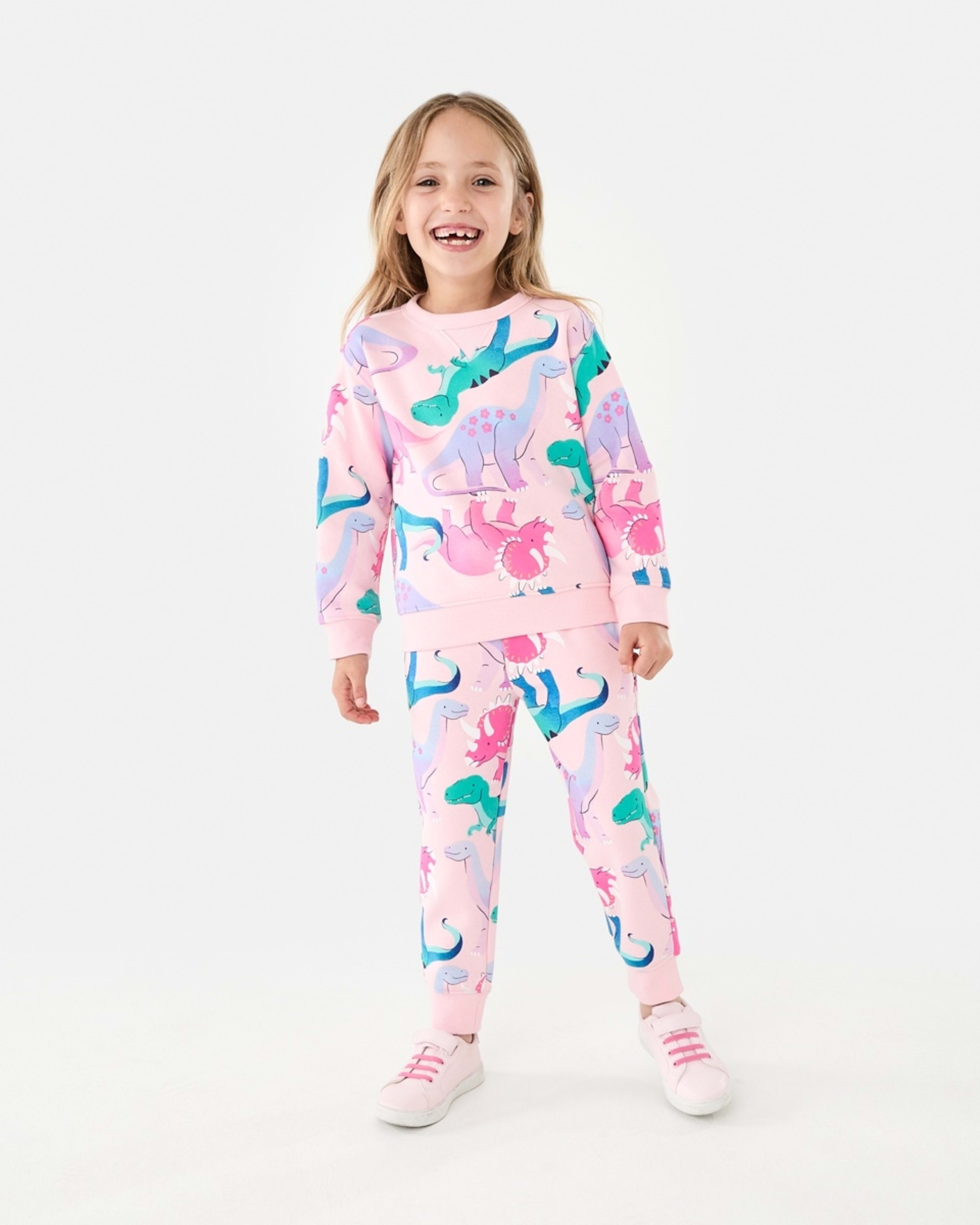 7 All Over Print Crew Neck Sweatshirt Joyful Dinos Fare Pink, 7 of 10