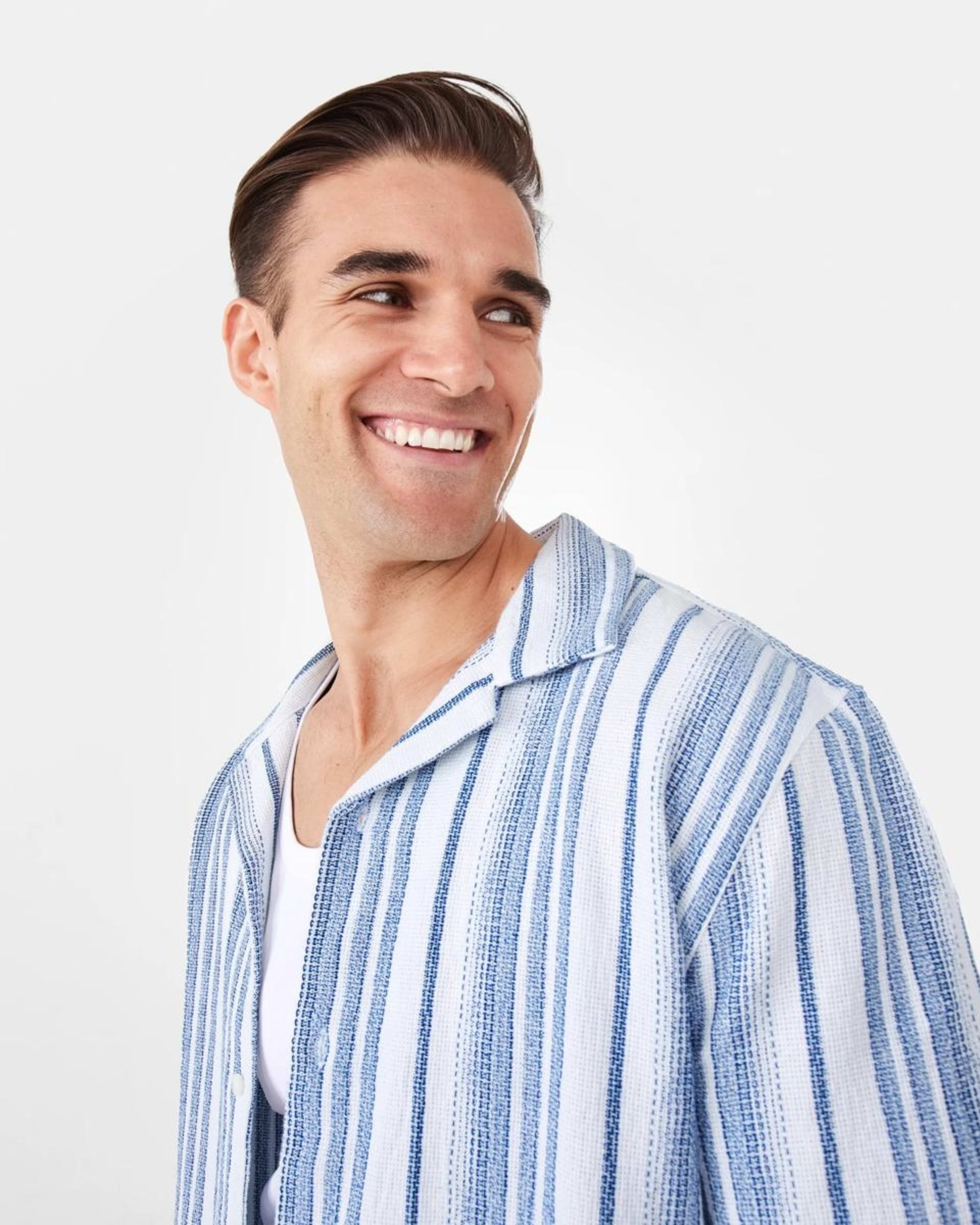 5 Short Sleeve Textured Stripe Shirt VAM STRIPE BLUE, 5 of 7
