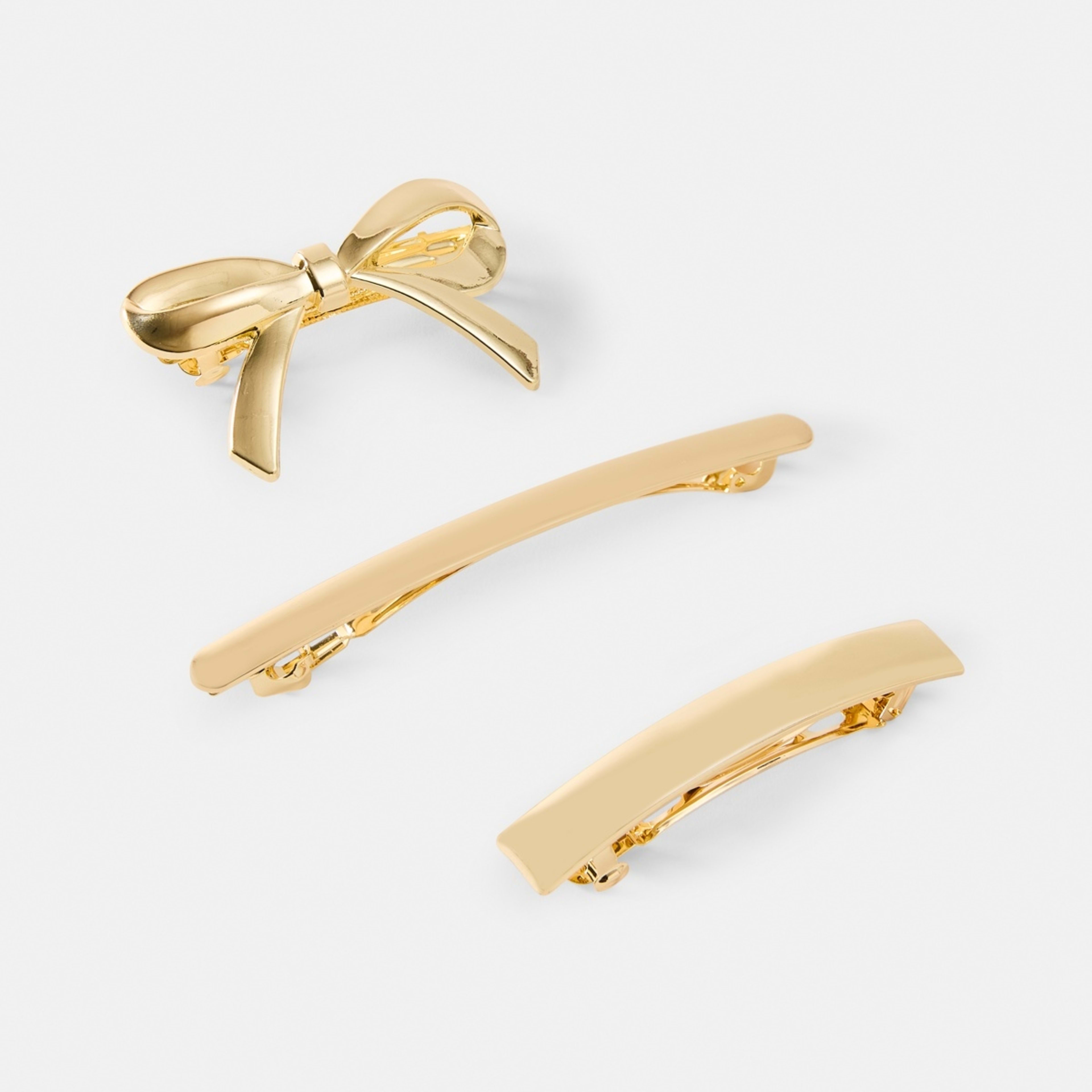 1 3 Pack Gold Tone Bow Barrettes Hair Clips