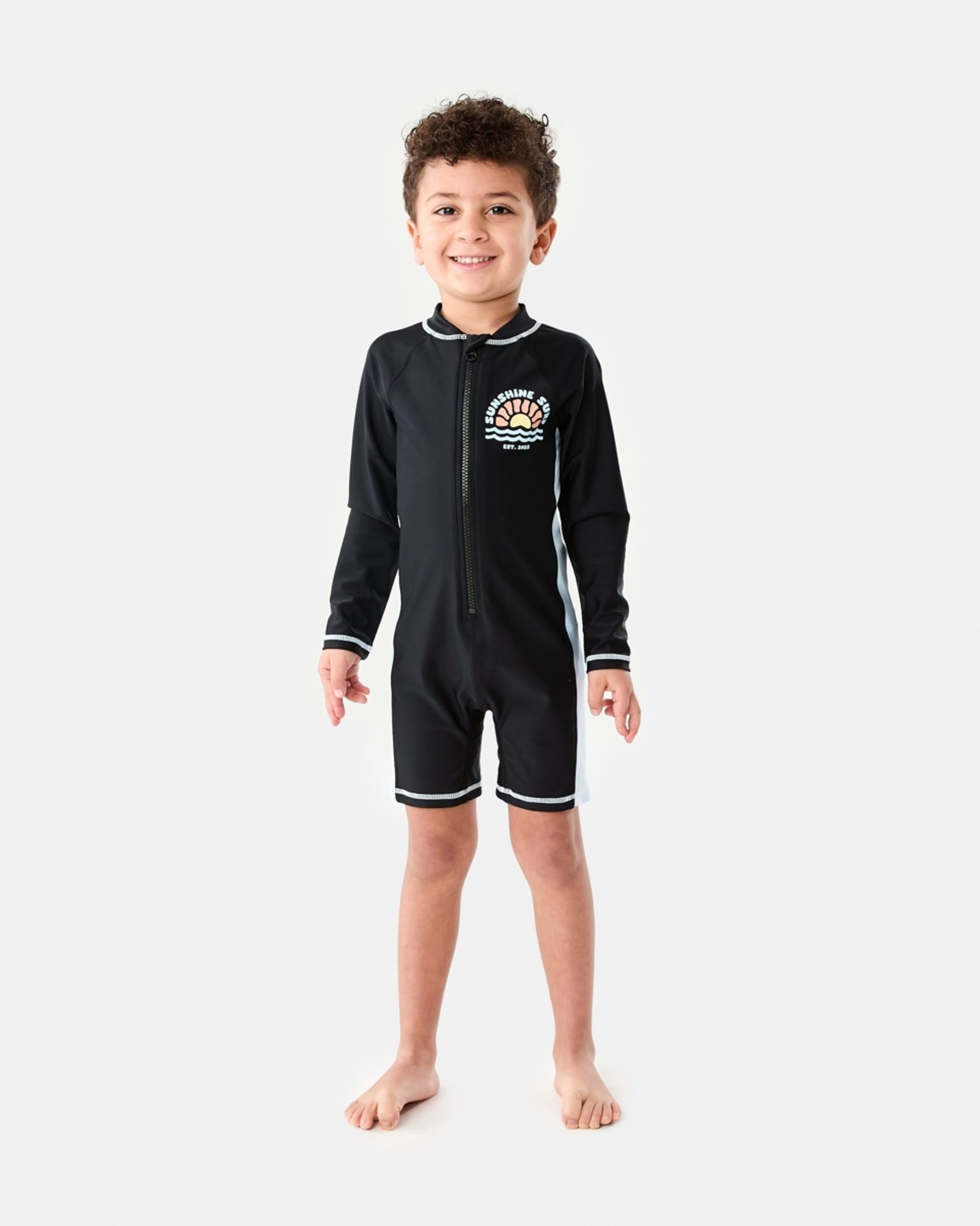 7 Long Sleeve Colour Block Swimsuit SUNSHINE SURF BLACK, 7 of 8