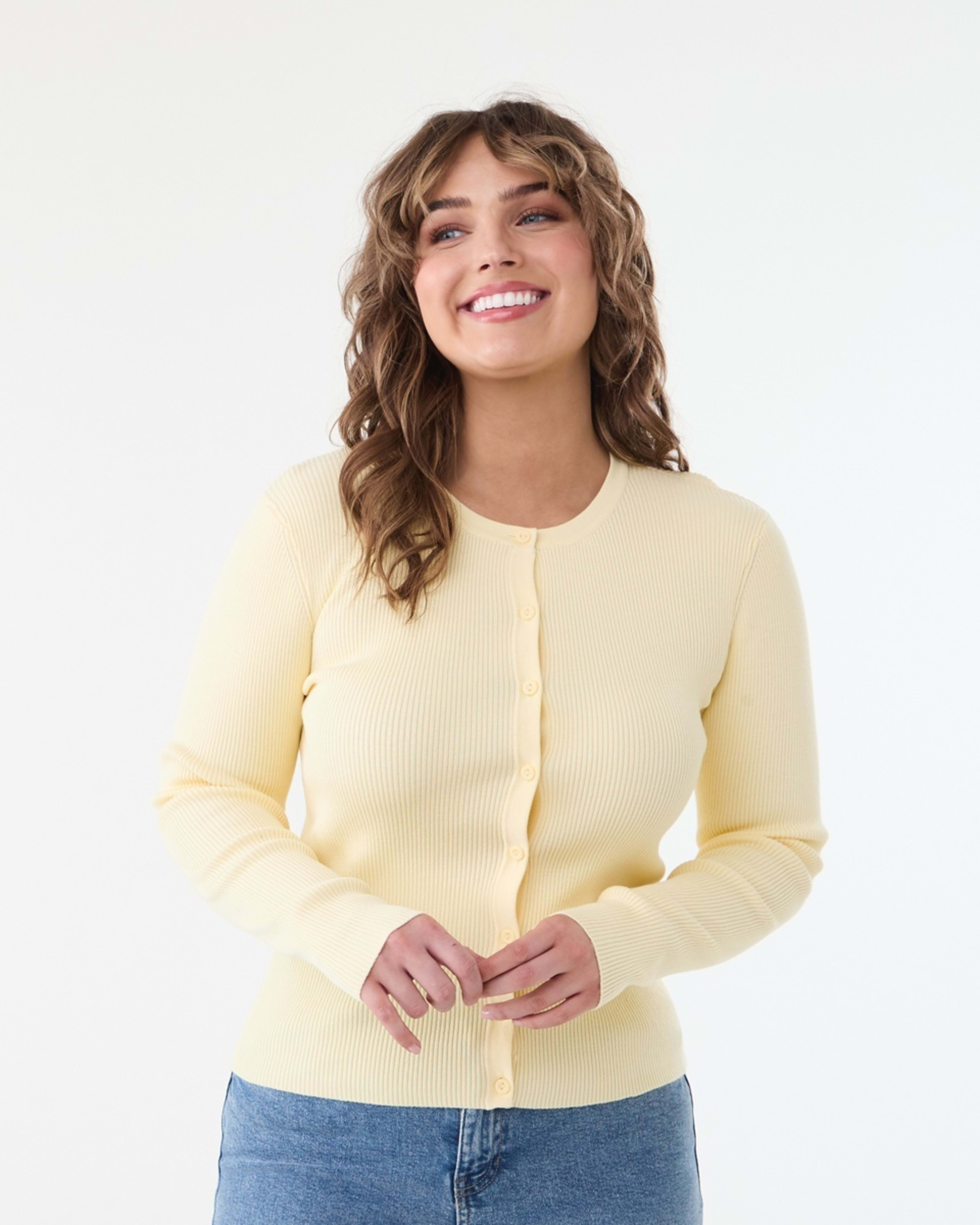 1 Long Sleeve Rib Button Through Top FLAN