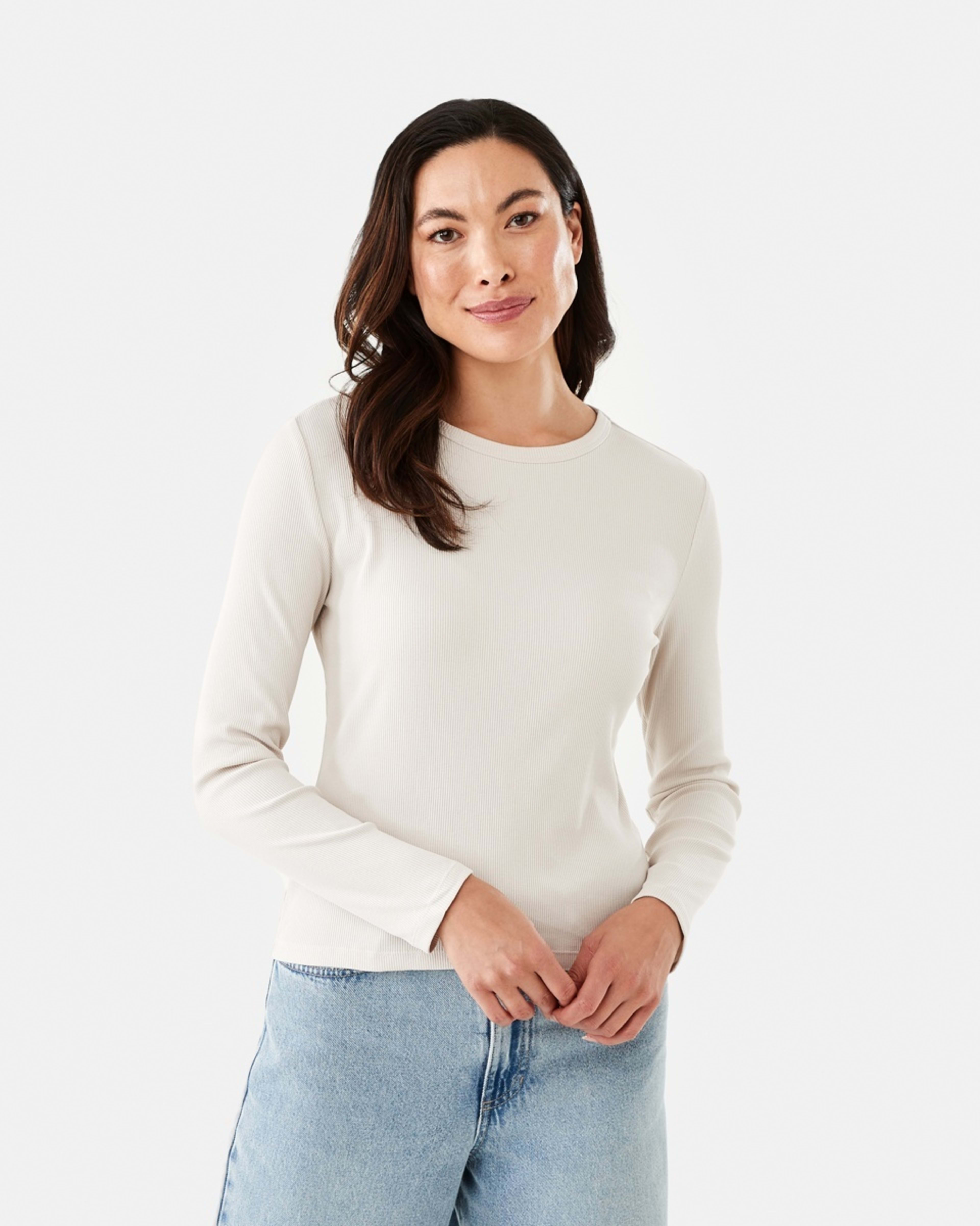 2 Long Sleeve Rib Crew T-shirt Nat Beige, 2 of 6