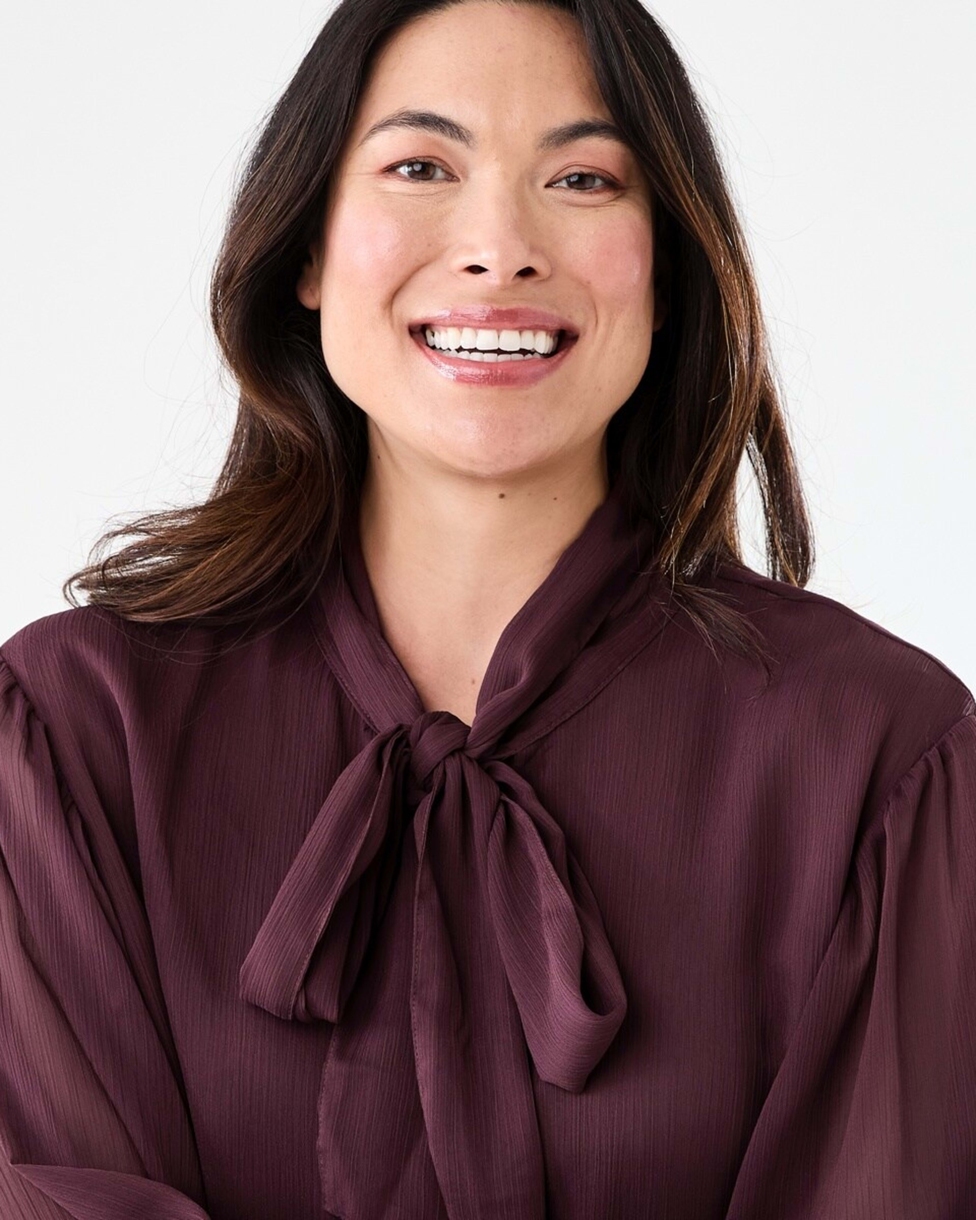 4 Long Sleeve Neck Tie Blouse Mulberry, 4 of 6
