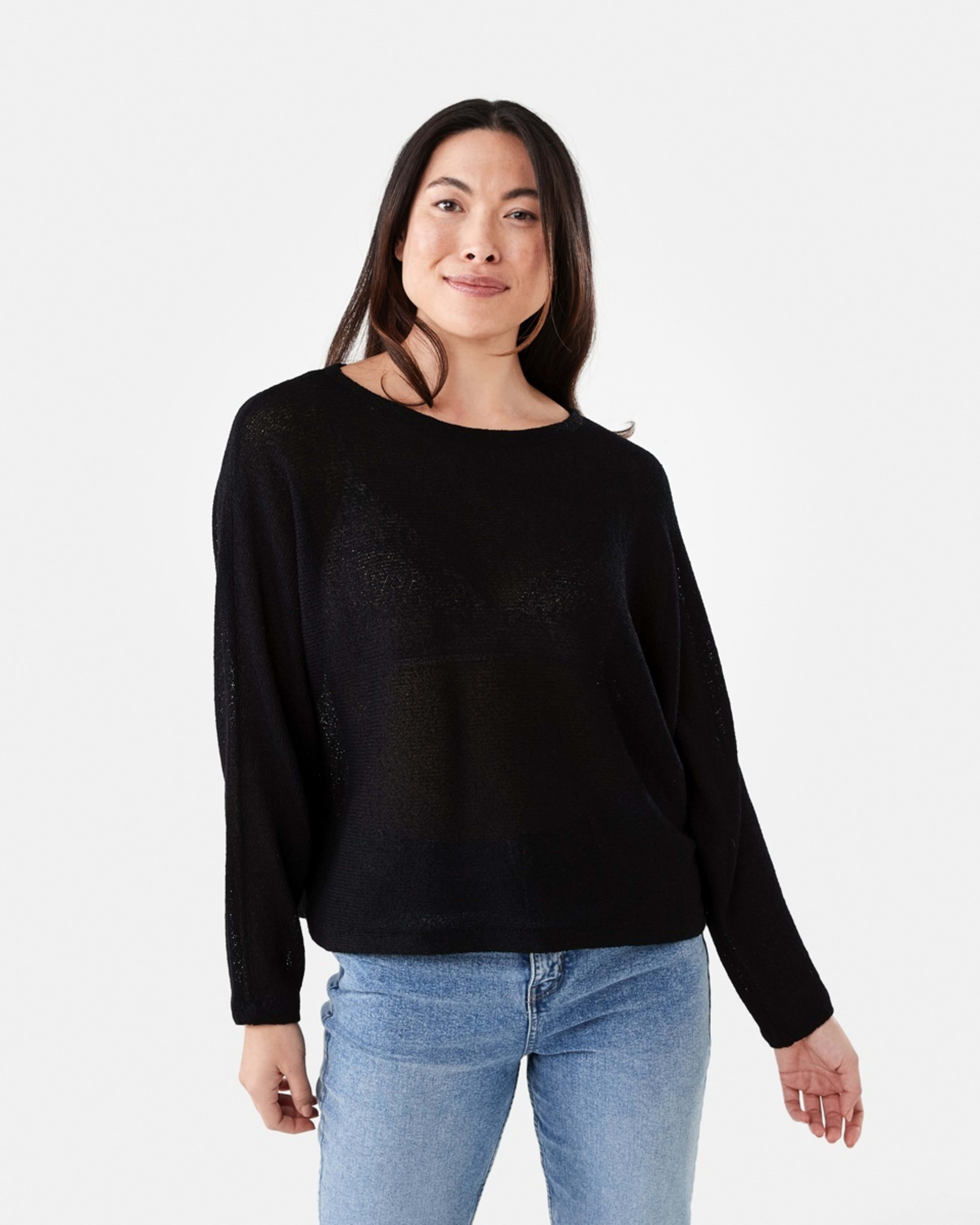 1 Open Knit Batwing Sleeve Jumper Black