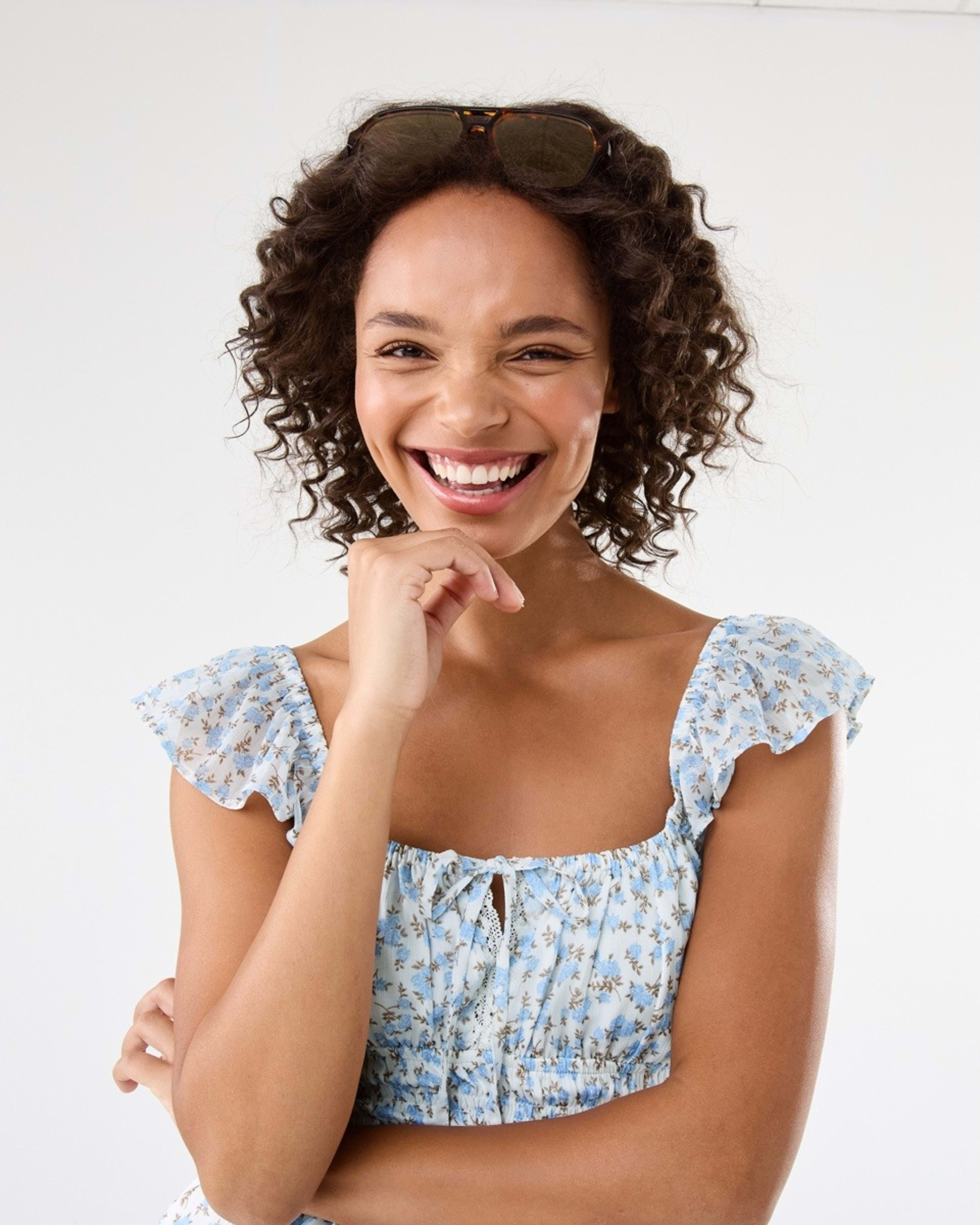 5 Tie Front Boho Top Blu Floral, 5 of 7