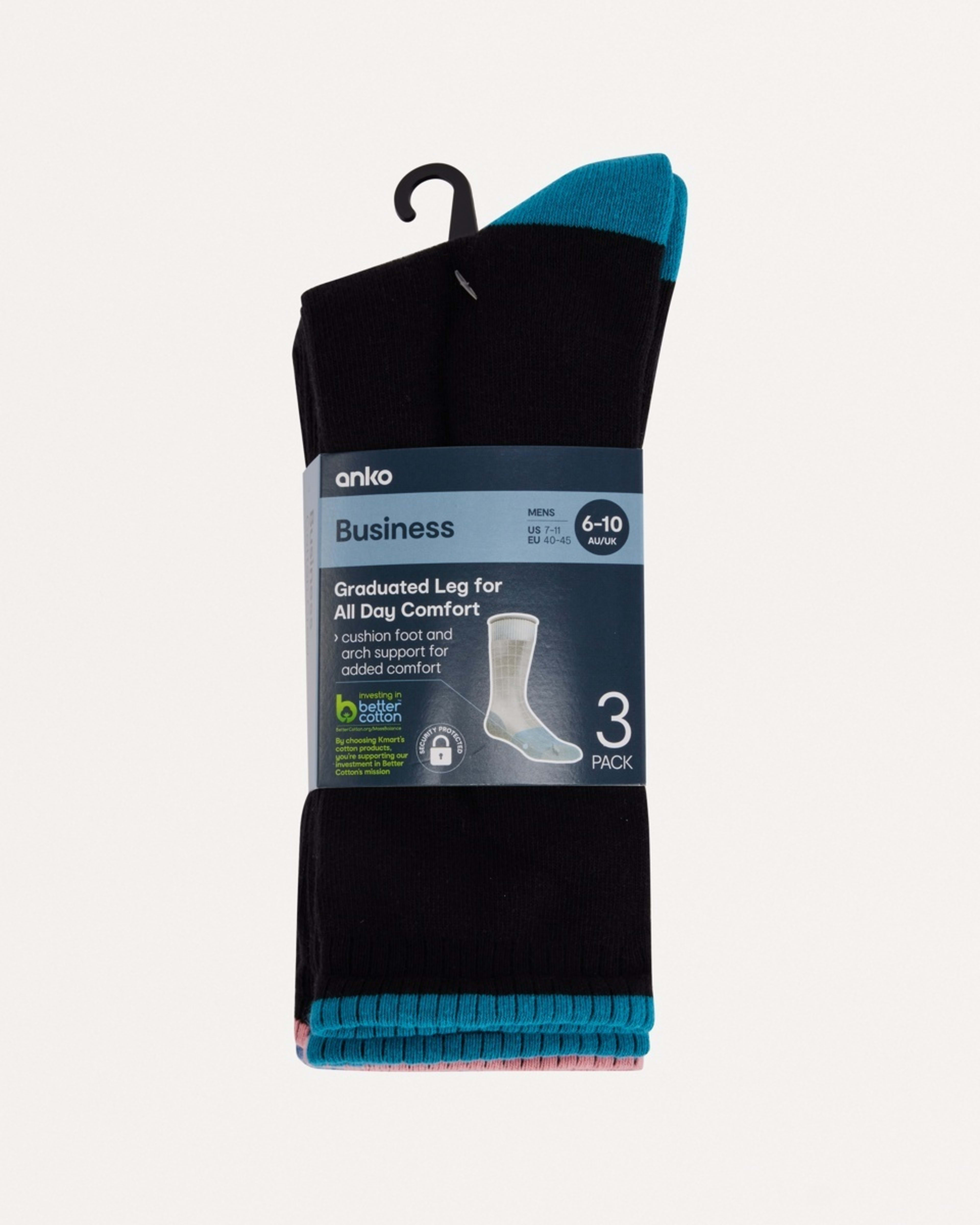 3 3 Pack Comfort Cotton Crew Socks BLACK COLOUR POP, 3 of 3
