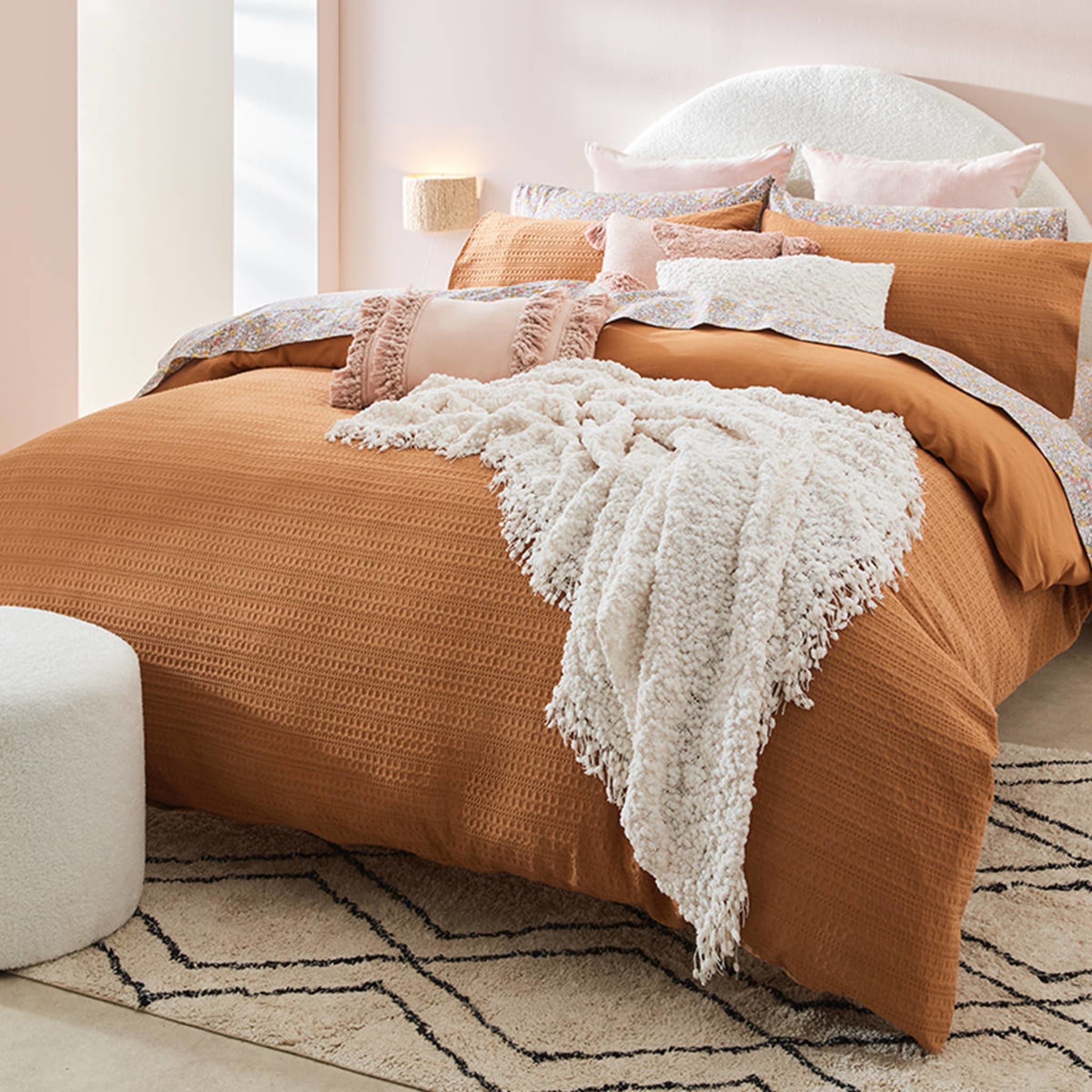 Makena Cotton Quilt Cover Set Queen Bed, Tan Kmart