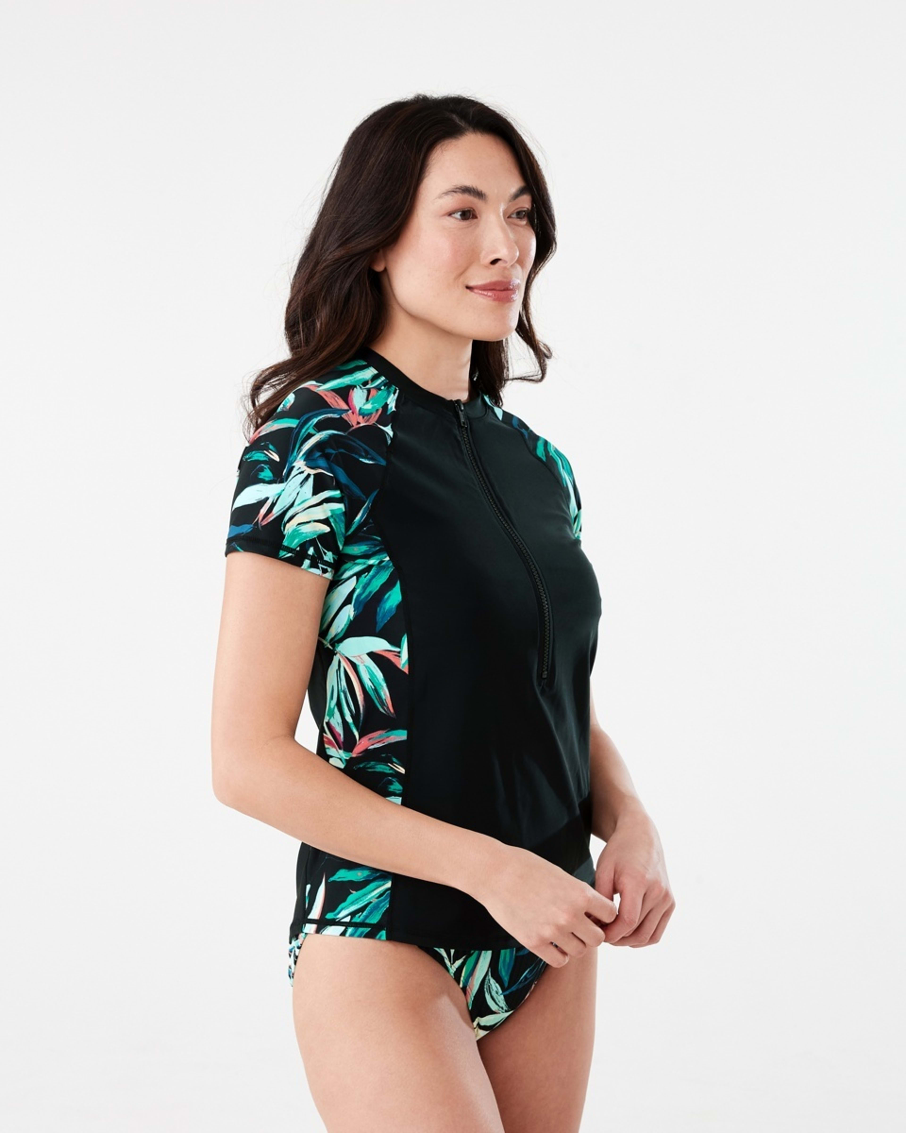 2 Short Sleeve Zip Rash Vest BLACK TROP BLACK, 2 of 6