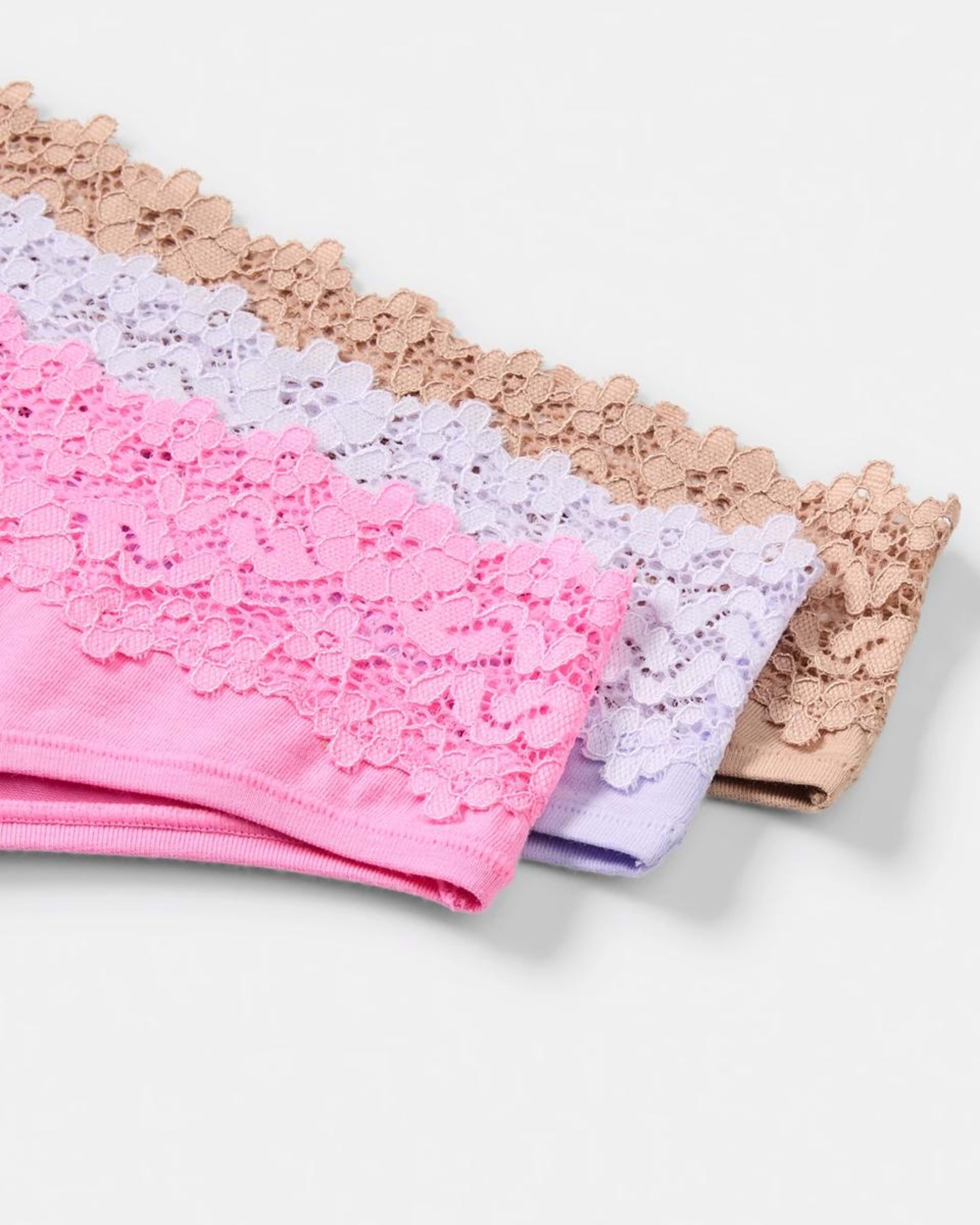 3 3 Pack Cotton Lace Tanga Briefs LIGHT FAWN, BRIGHT LAVENDER, FAIRY FLOSS, 3 of 8